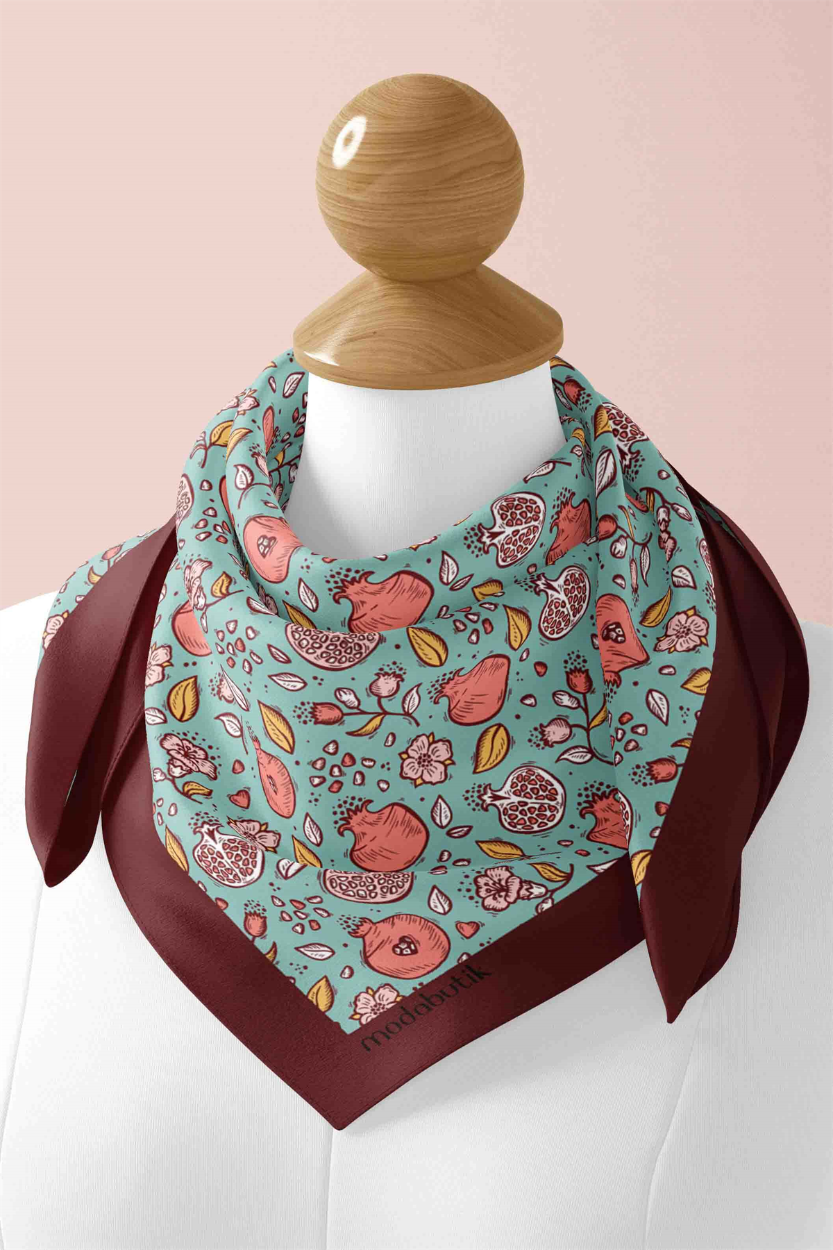 Kadın Açık Mavi Küçük Nar Desenli 50x50 Bandana DG0736