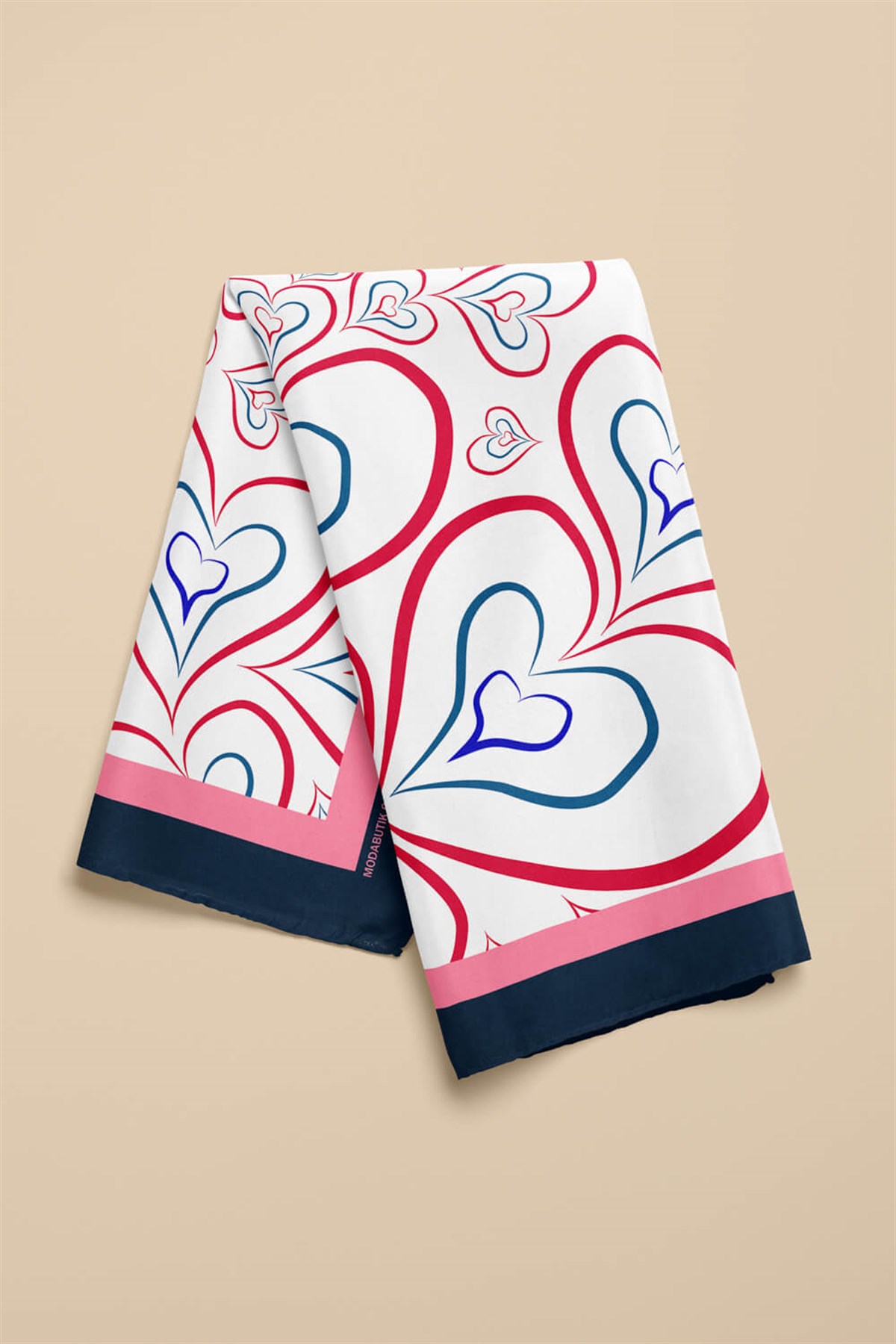 Violla H18 Kadın Kırmızı Kalp Desenli 50x50 Bandana HYL DG0824-22