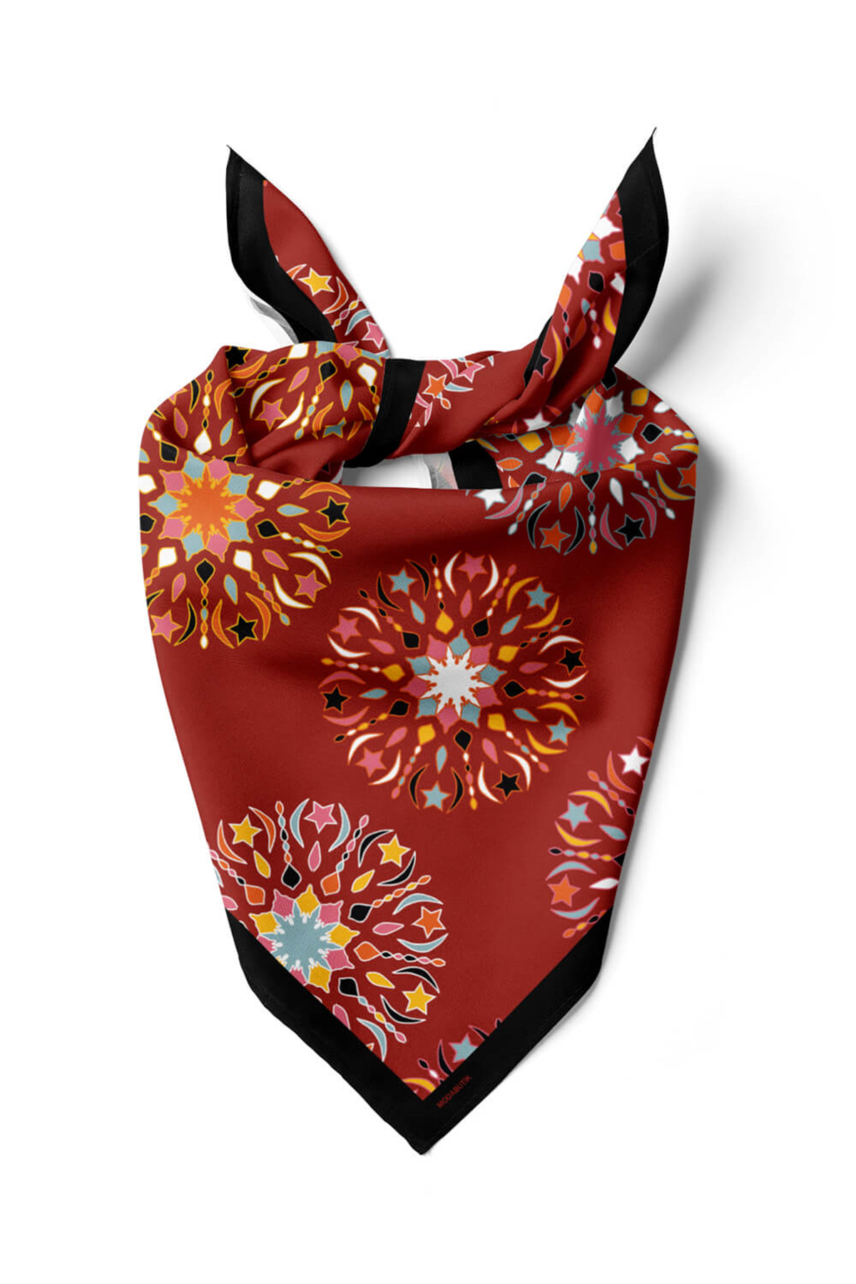 Y20 Kadın Çiçek Desenli Bandana 50x50 Kırmızı DG0403-22