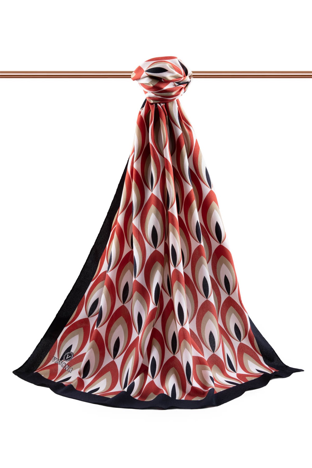 KREP GEOMETRİK DESENLİ BORDO RENKLİ 75X195 KIRIŞMAZ ŞAL