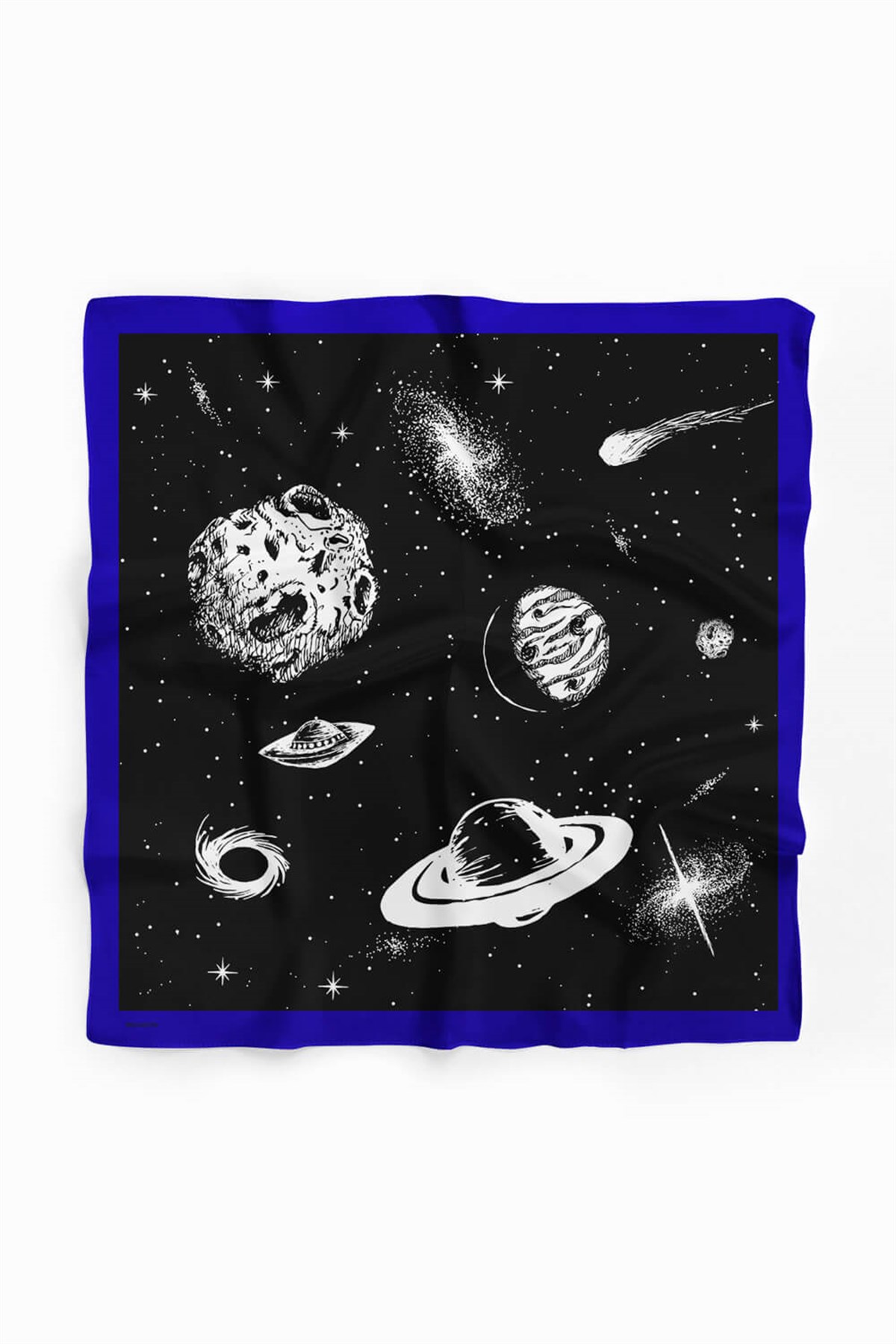 Violla Z96 Kadın Gezegen Desenli Bandana 50x50 Siyah Beyaz DG0320-22