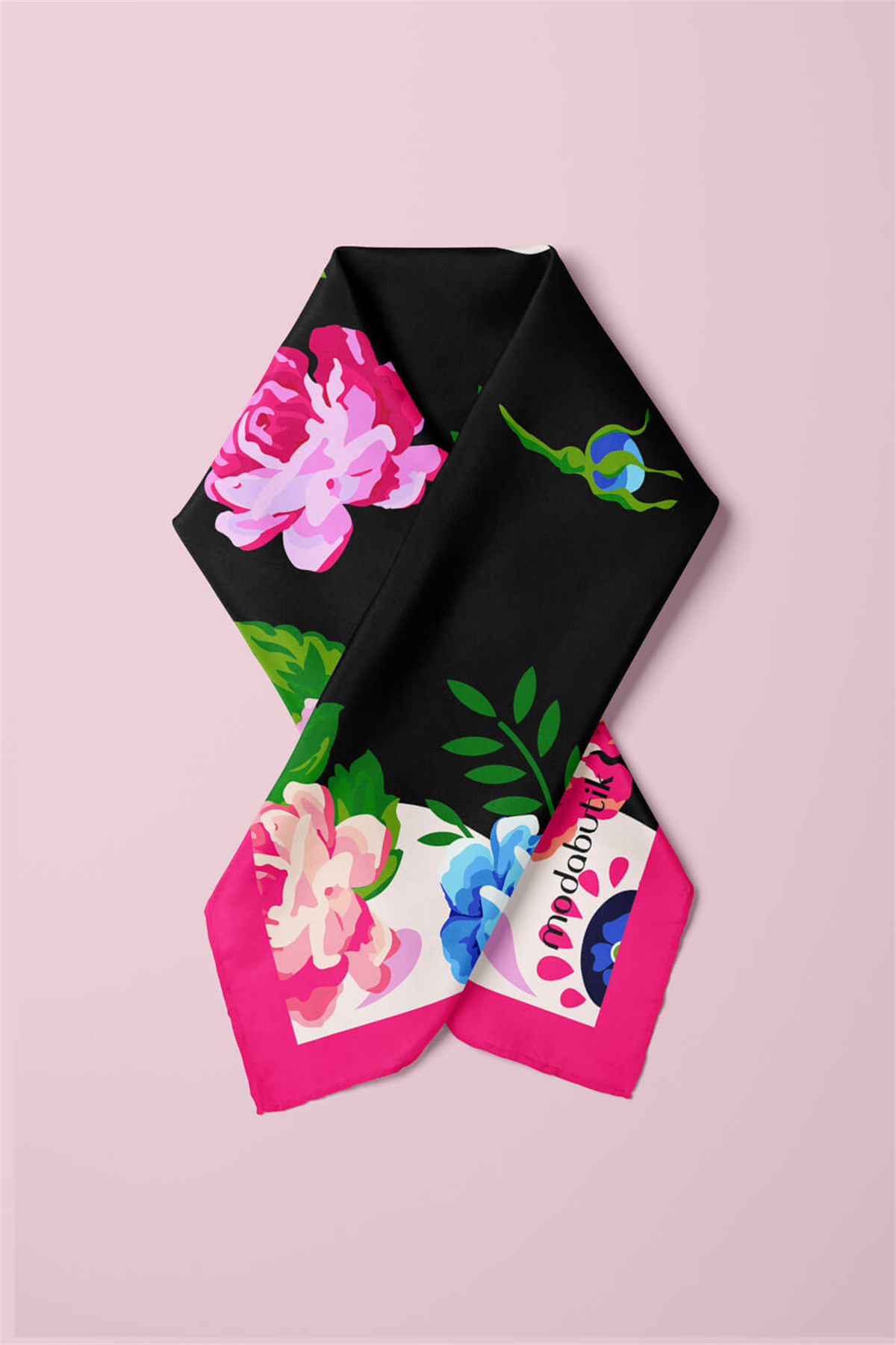 B25 Modabutik Kurukafa Desenli Çiçekli Bandana