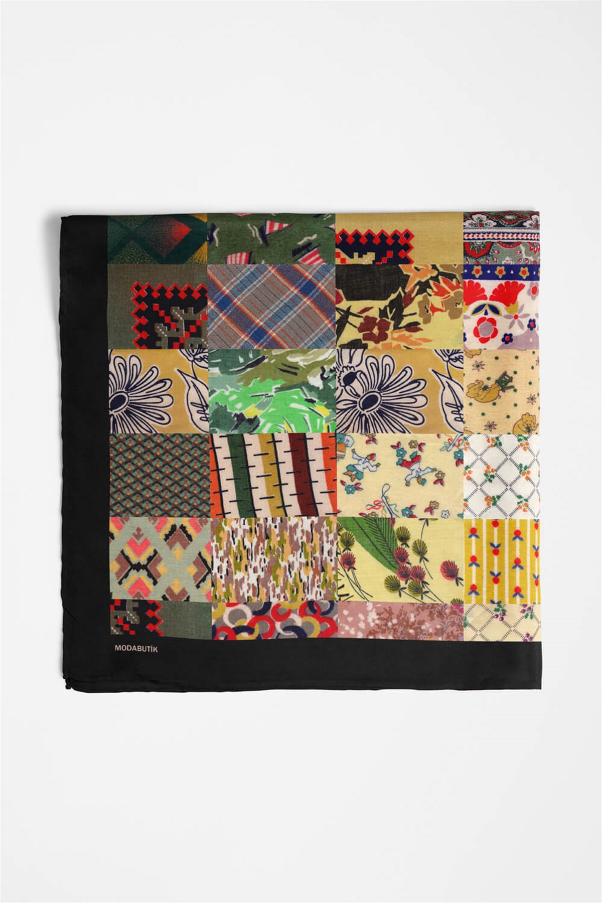 Violla D99 Kadın Patchwork Desenli Bandana 50x50 Yeşil Sarı DG0259-22