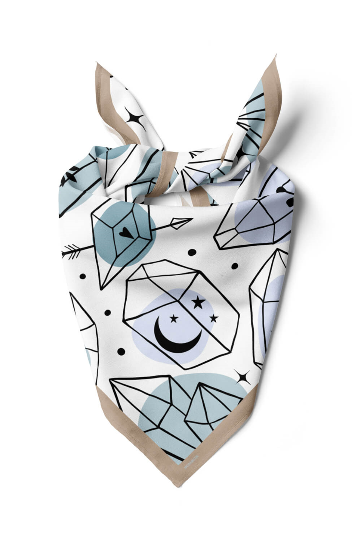 Y11 Kadın Geometrik Desenli Bandana 50x50 Siyah Beyaz Mavi DG0474-22