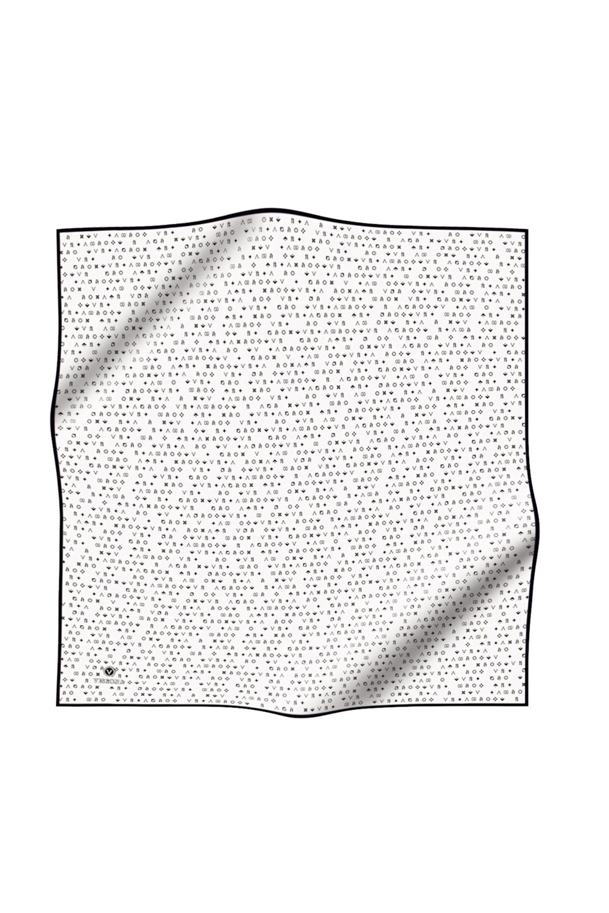 %100 Twill İpek Çıtır Motif Desenli Krem - Siyah Renkli 90x90 Eşarp Dikim Şekli : El Dikişi