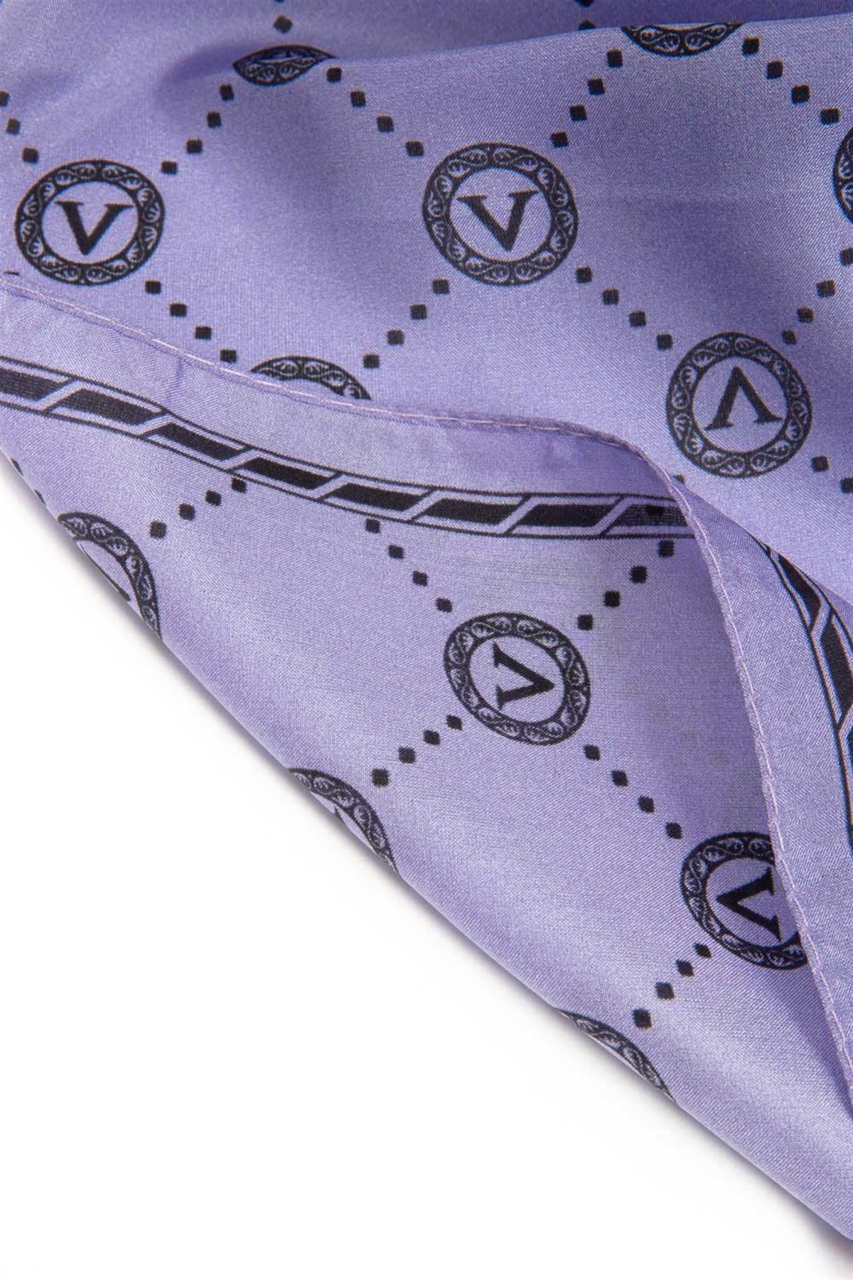 % 100 İpek V Logo Desenli Lila Renkli 90x210 Şal