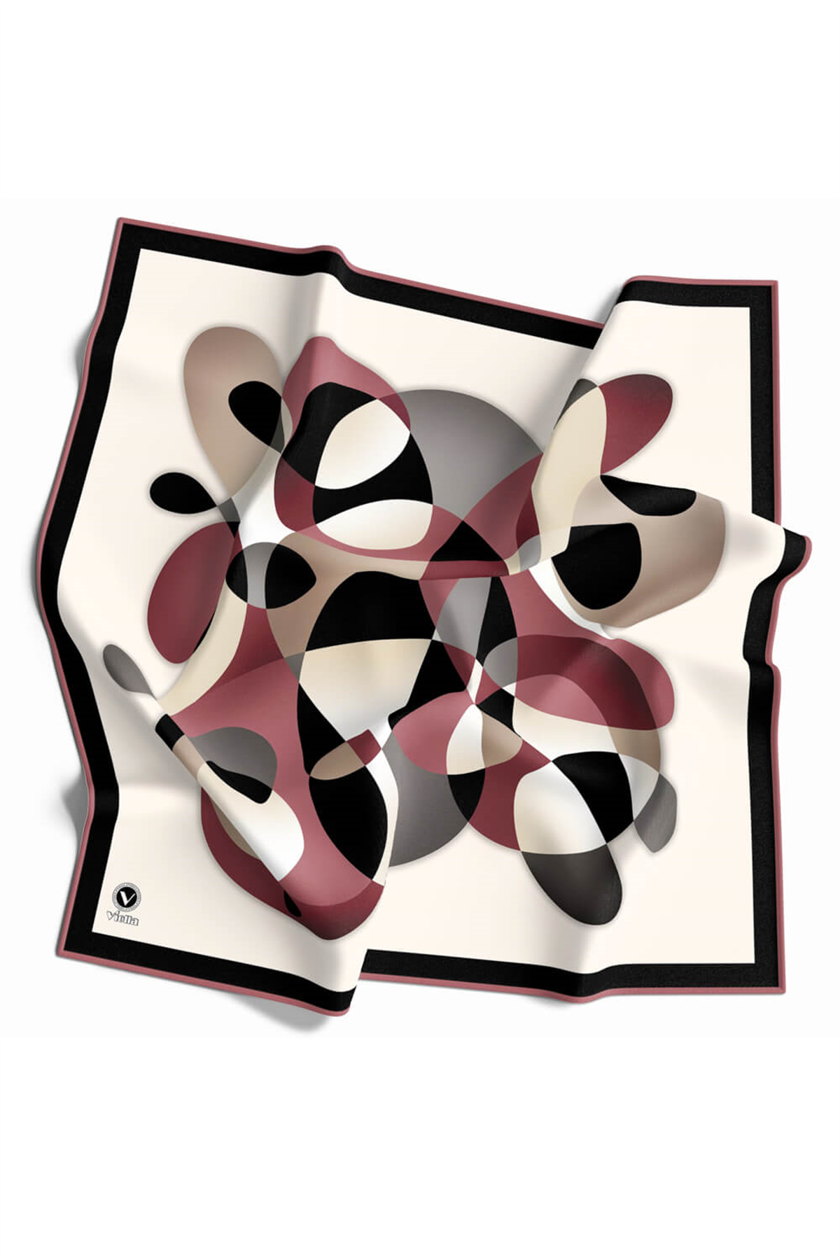 Twill Geometrik Desenli Pudra Renkli 90x90 Eşarp (İpek İçermez) Kenar Dikiş Şekli El Dikişli