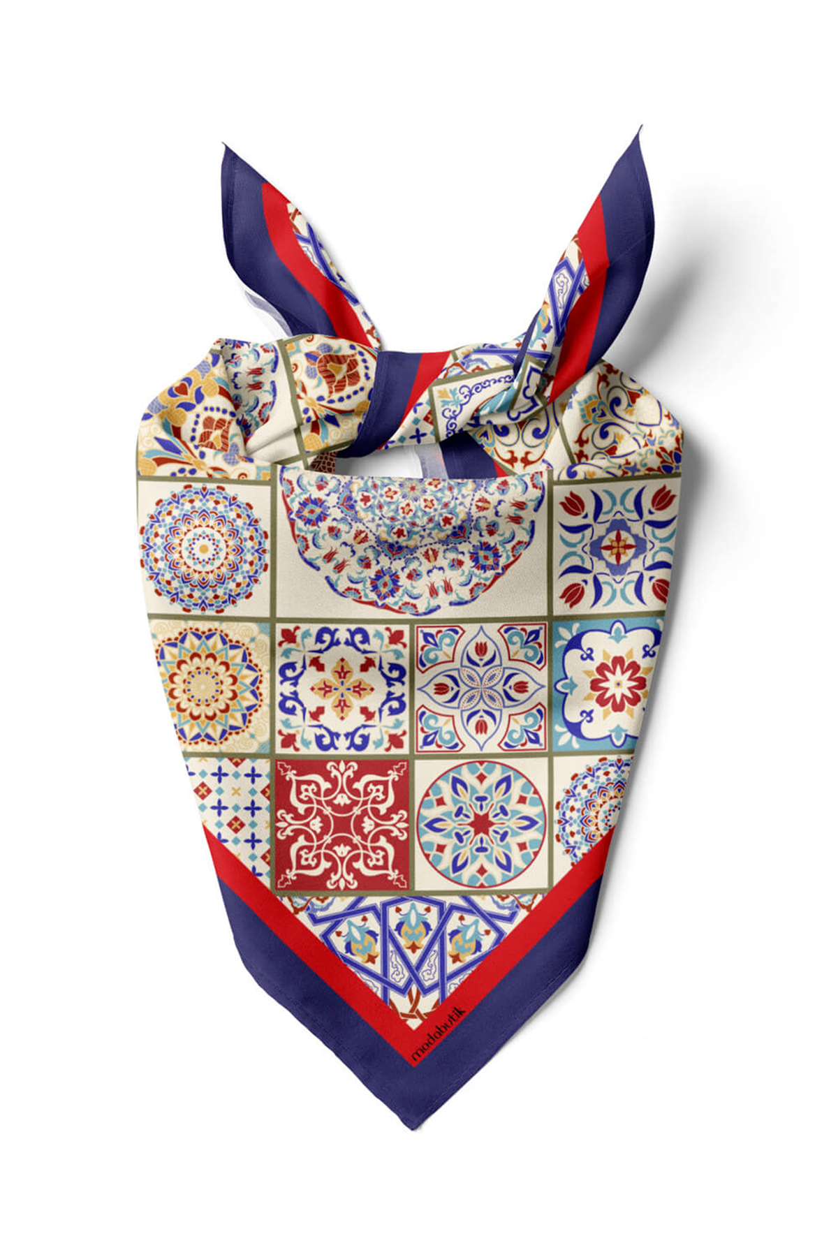 G5 Kadın Lacivert Turuncu Çini Desenli 50x50 Bandana DG0835