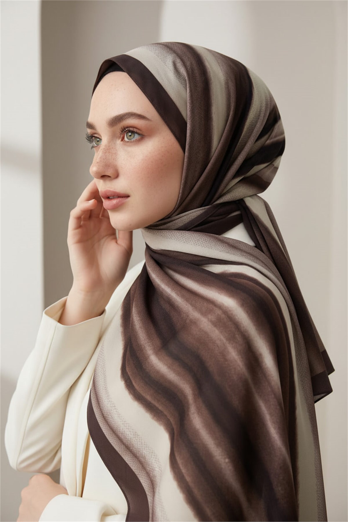 KREP SULU BOYA ÇİZGİLİ DESENLİ MÜRDÜM RENKLİ 75X195 KIRIŞMAZ ŞAL