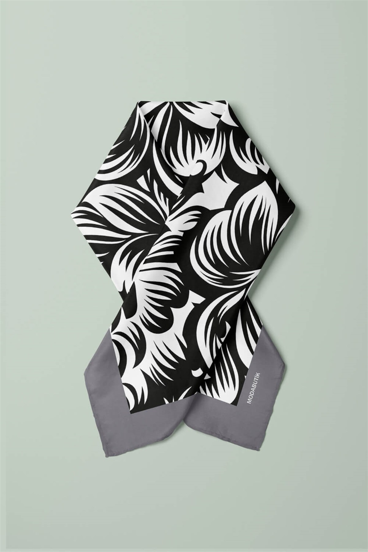 Violla A80 Kadın Çiçek Desenli Bandana 50x50 Siyah Beyaz DG0409-22