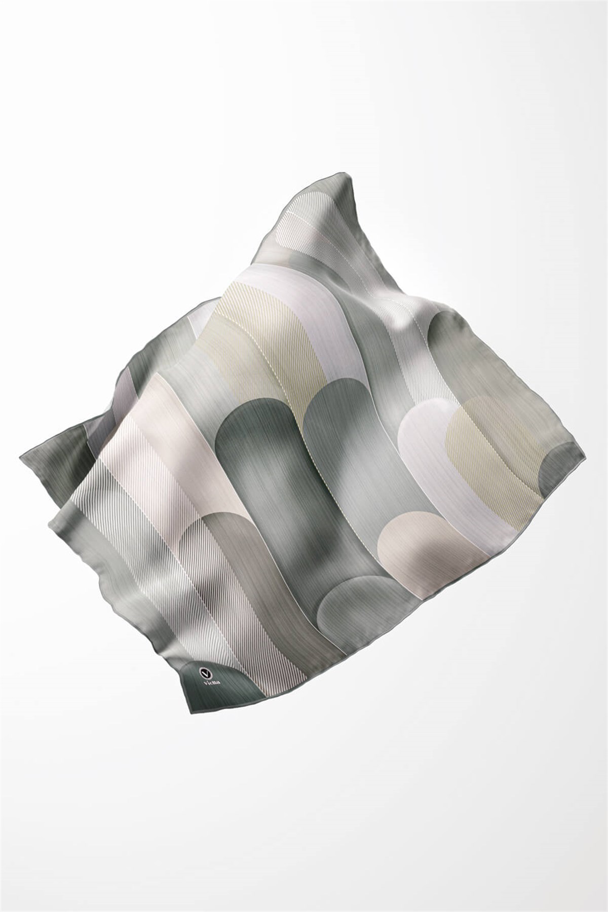 Twill Geometrik Desenli Koyu Mint Yeşili Renkli 90x90 Eşarp (İpek İçermez) Kenar Dikiş Şekli El Dikişli