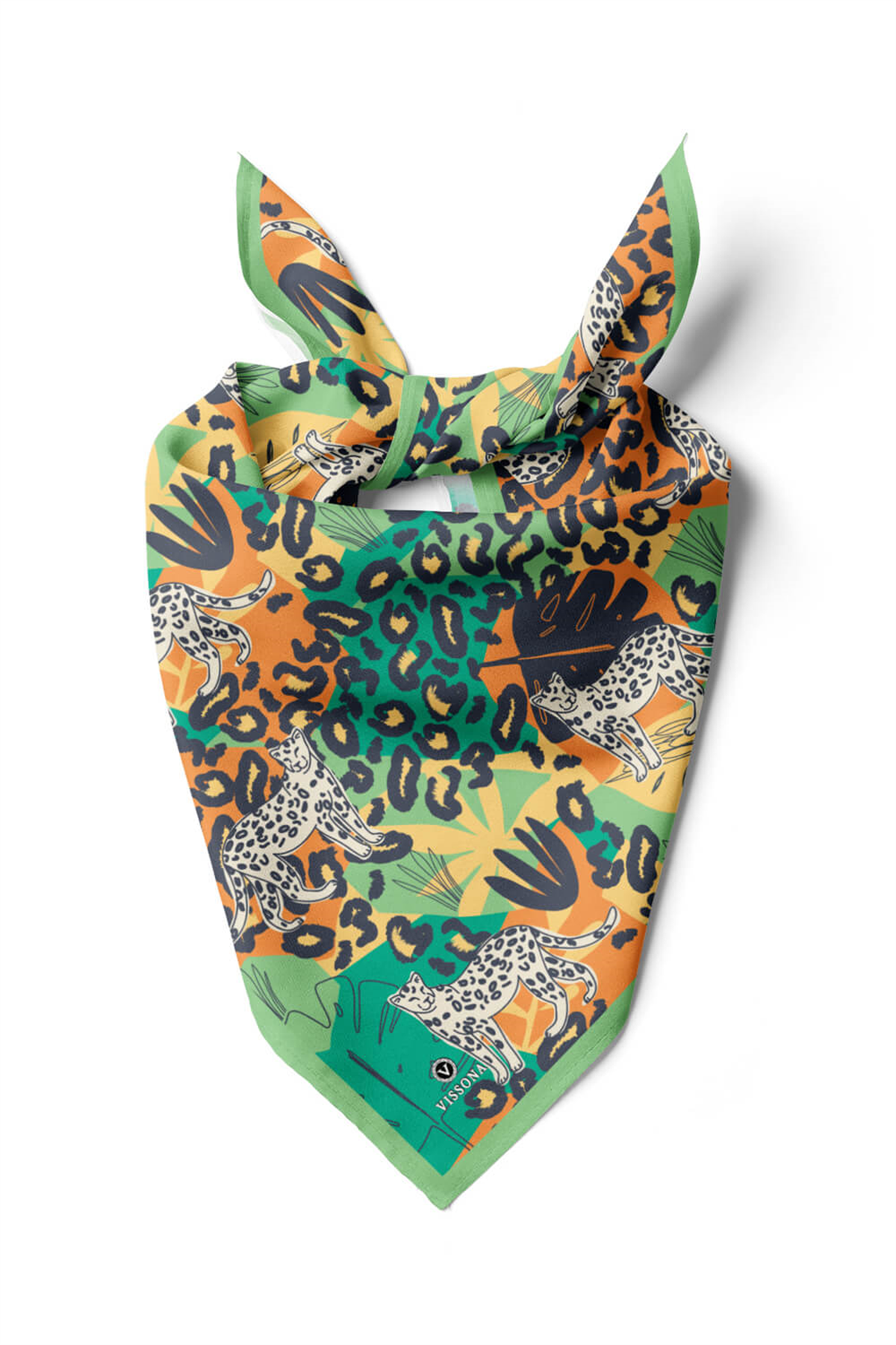 Saten İpek Leopar Desenli Kadın Bandana