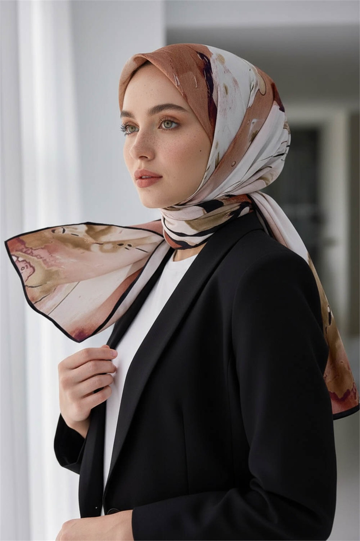 KREP BATİK DESENLİ BEJ - BORDO RENKLİ 75X195 KIRIŞMAZ ŞAL