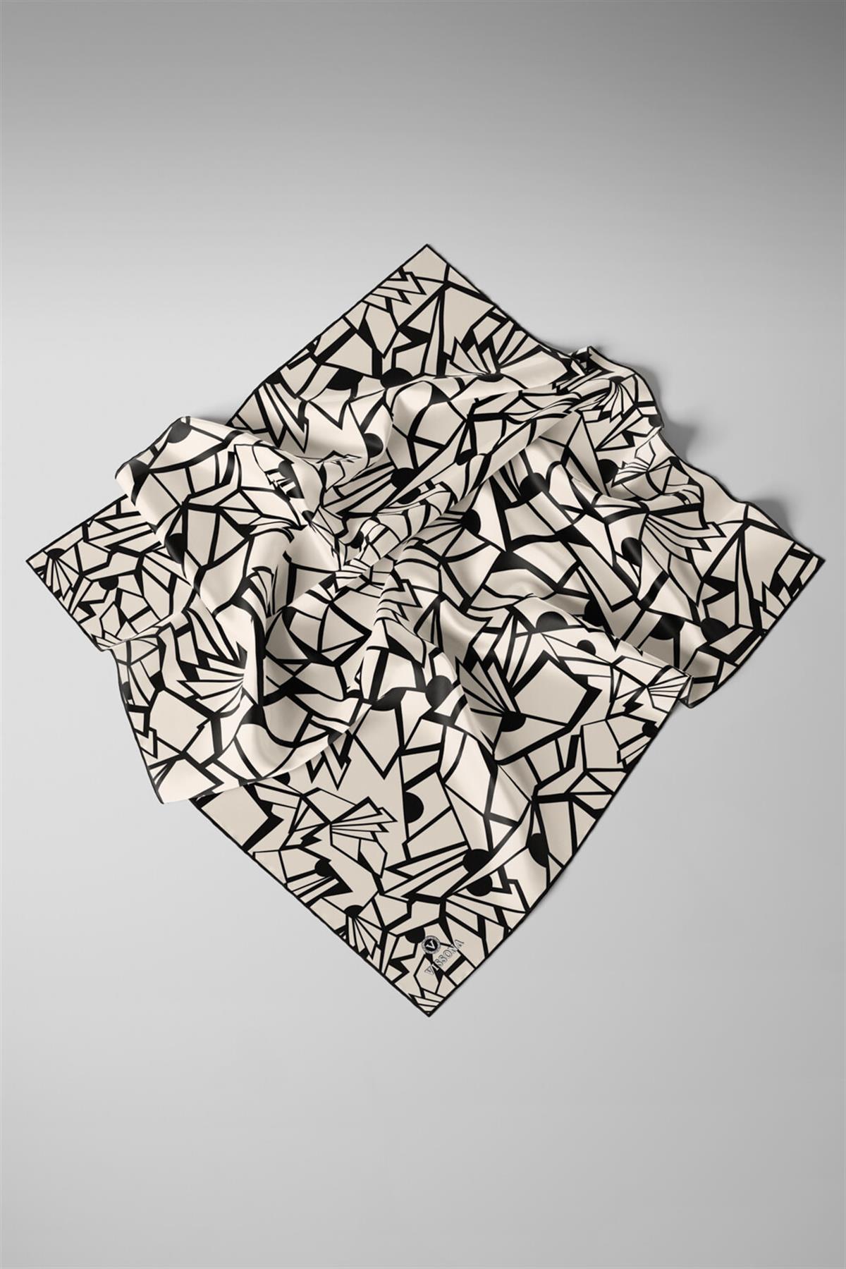 %100 Twill Renkli Petek Desenli Siyah - Beyaz Renkli 90x90 Eşarp Dikim Şekli: El Dikişii