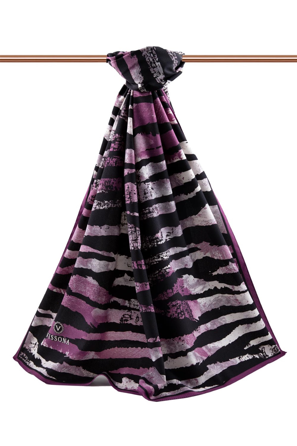 KREP ZEBRA DESENLİ MÜRDÜM - SİYAH RENKLİ 75X195 KIRIŞMAZ ŞAL