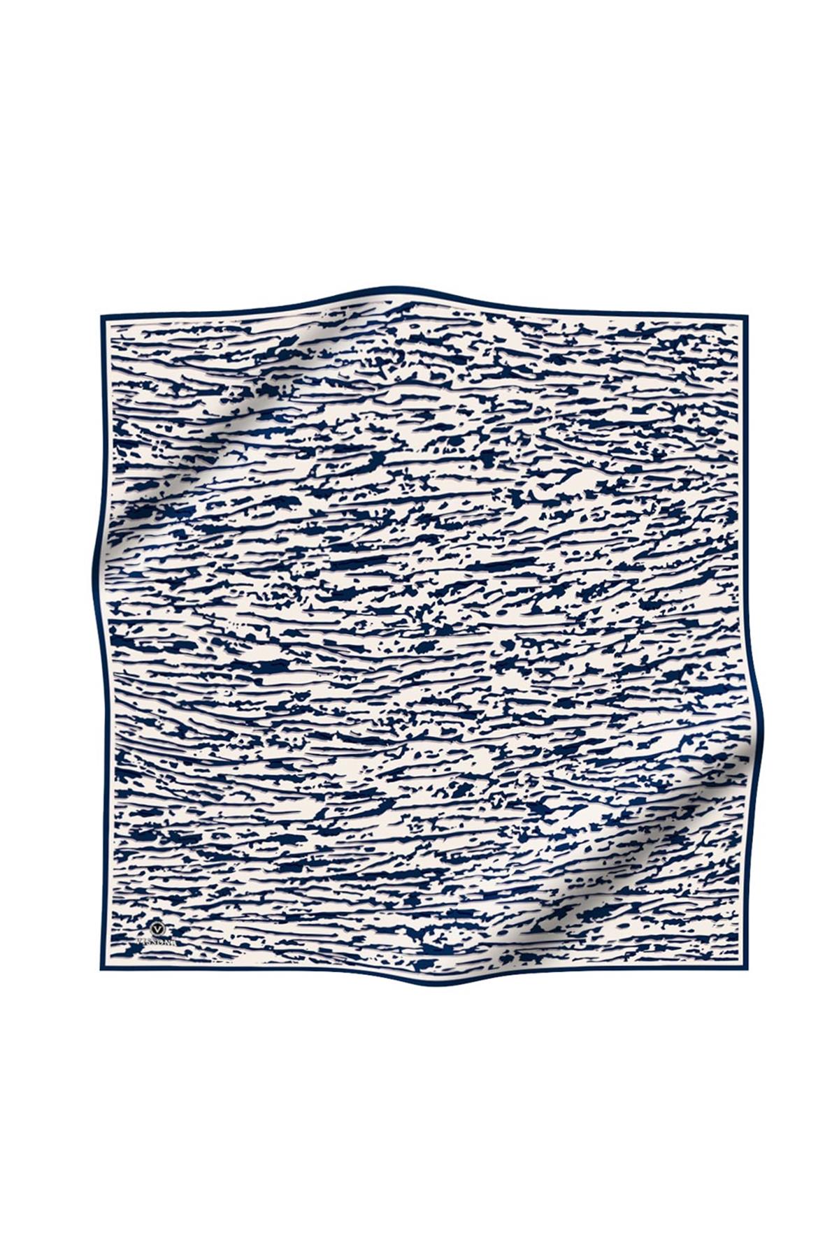 %100 Twill İpek Çizgi Desenli Krem - Lacivert Renkli 90x90 Eşarp Dikim Şekli : El Dikişi