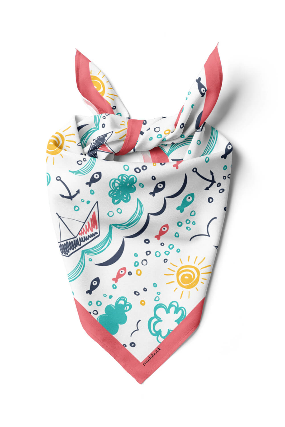 G69 Kadın Kayık Desenli 50x50 Bandana HYL DG0787-22