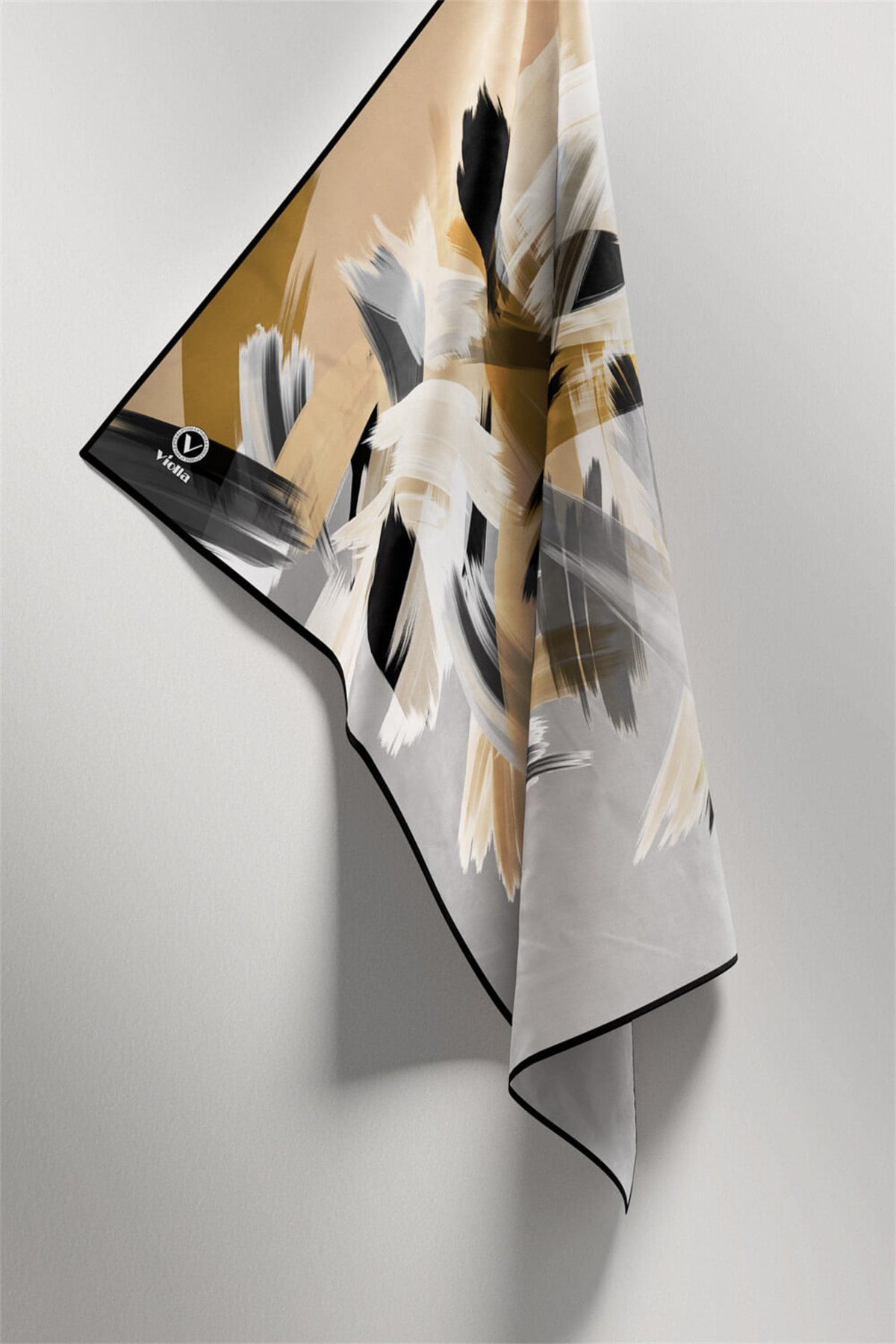 Twill Fırça Desenli Gri Renkli 90x90 Eşarp (İpek İçermez) Kenar Dikiş Şekli El Dikişli