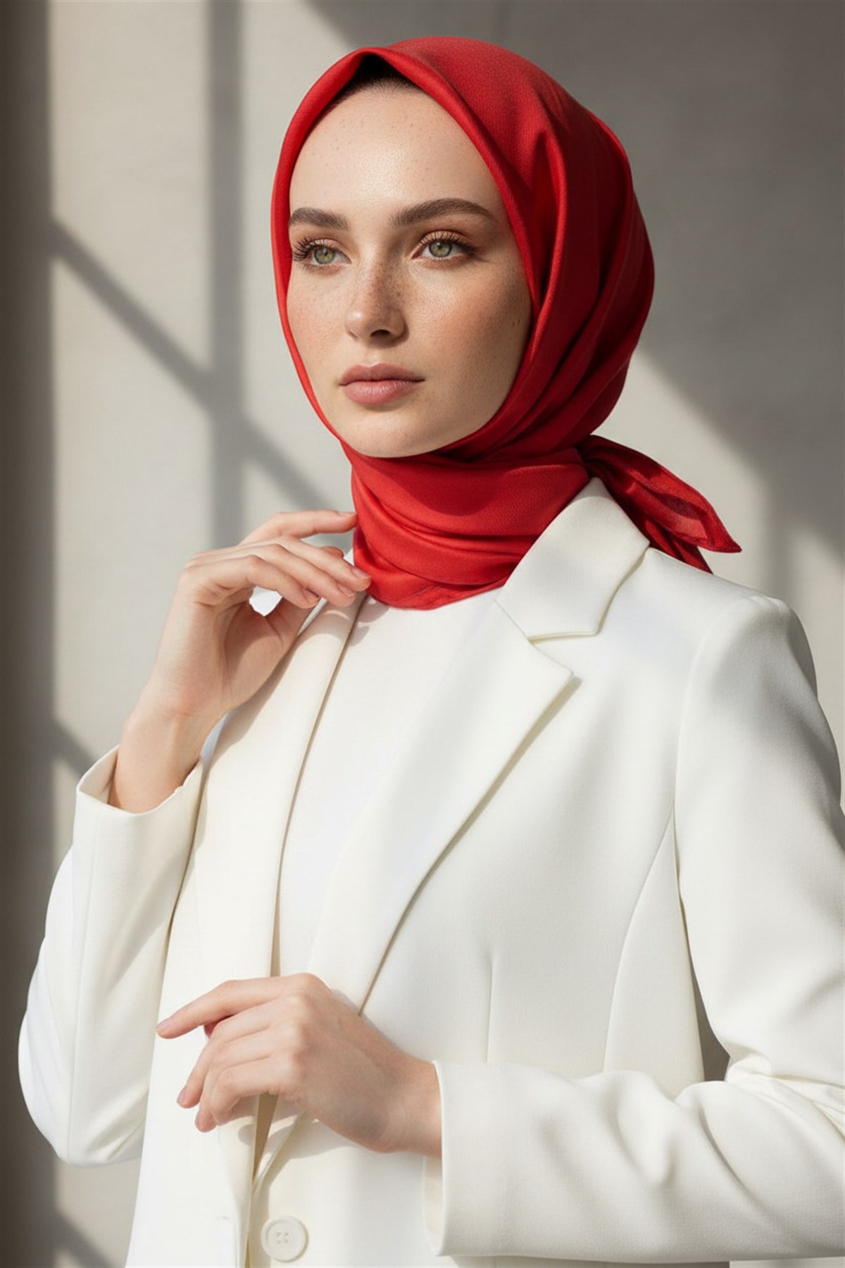 %100 Twill İpek Düz Kırmızı Renkli Daha Tok Exclusive Serisi 90x90 Eşarp Dikim Şekli : El Dikişi