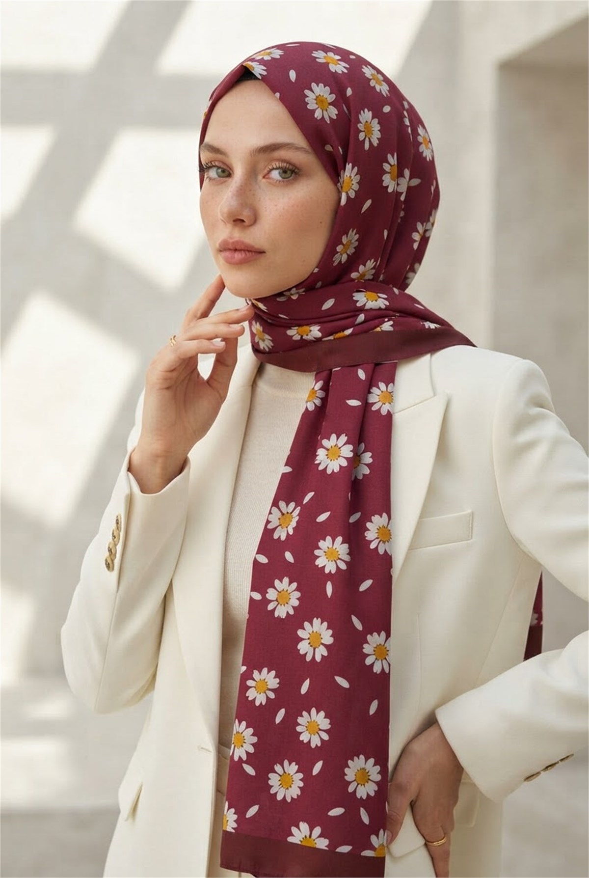 KREP PAPATYA DESENLİ MÜRDÜM RENKLİ 75X195 KIRIŞMAZ ŞAL