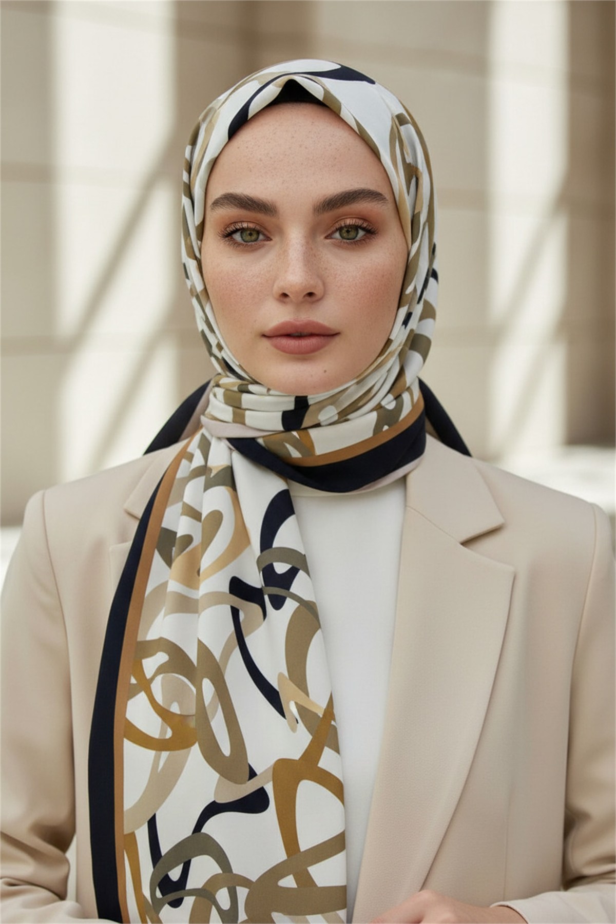 KREP BOOMERANG DESENLİ BEJ RENKLİ 75X195 KIRIŞMAZ ŞAL