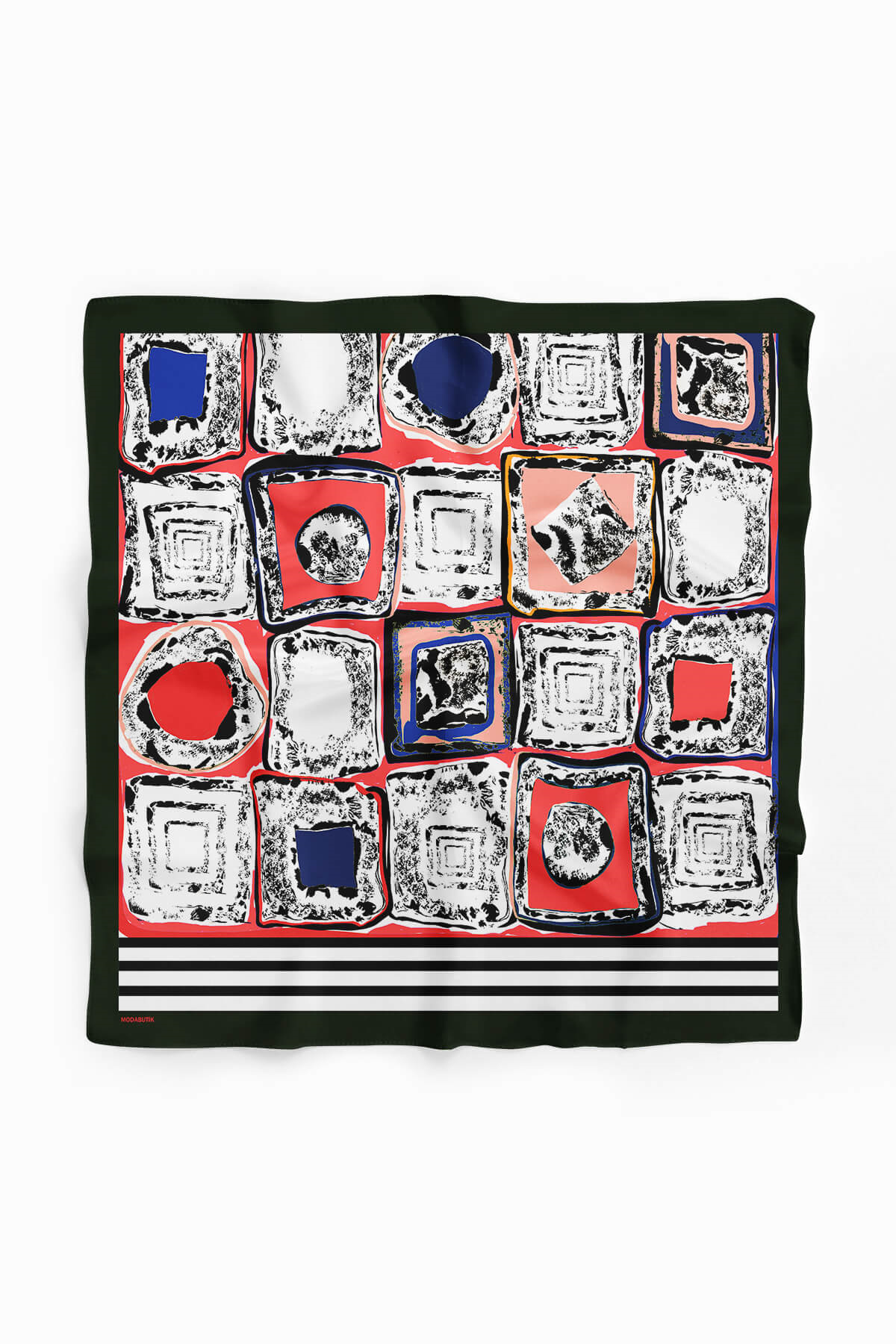 Kadın Kırmızı Sina Desenli 50x50 Bandana DG1030-22