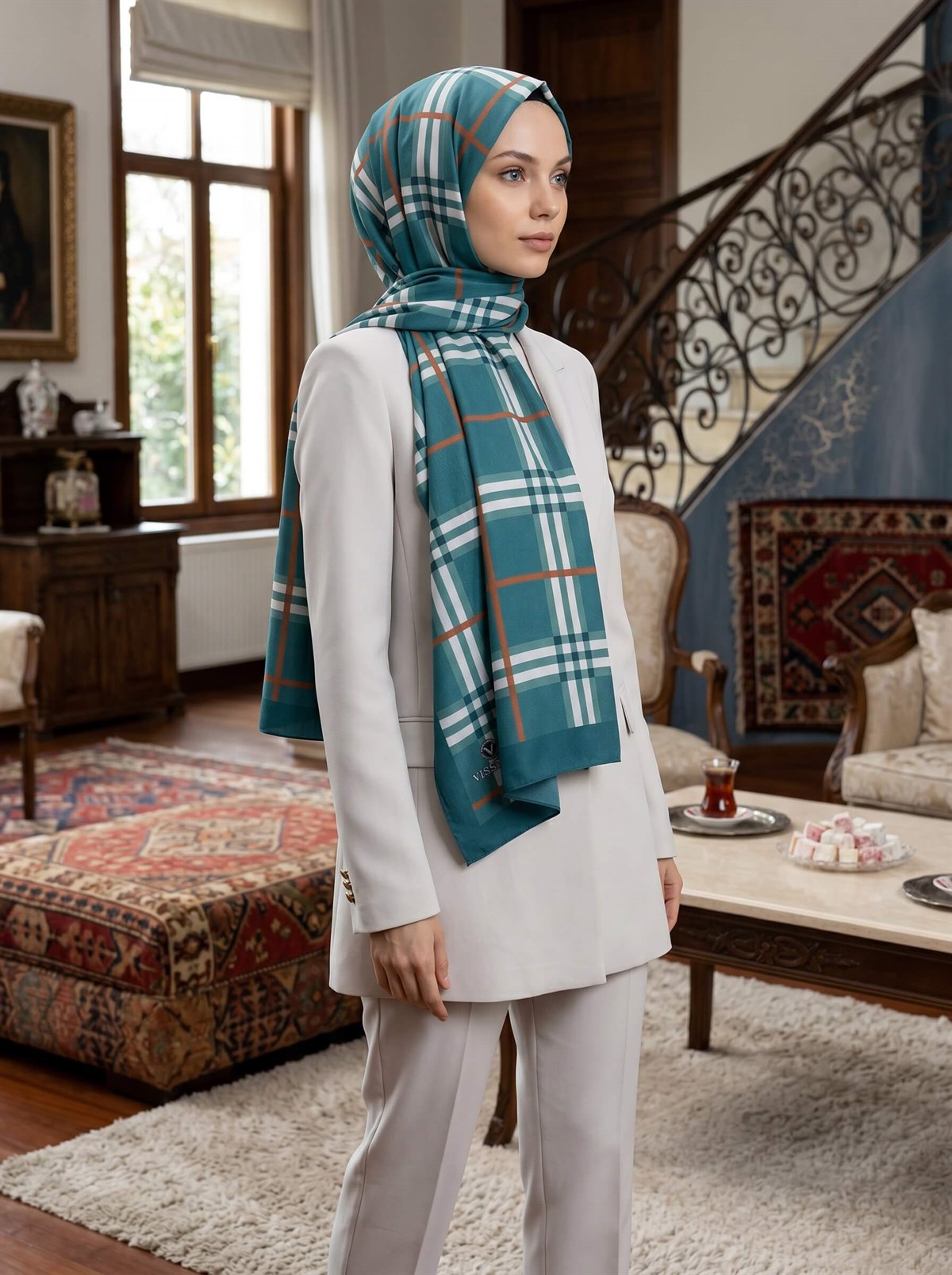 KREP EKOSE DESENLİ PETROL YEŞİLİ RENKLİ 75X195 KIRIŞMAZ ŞAL