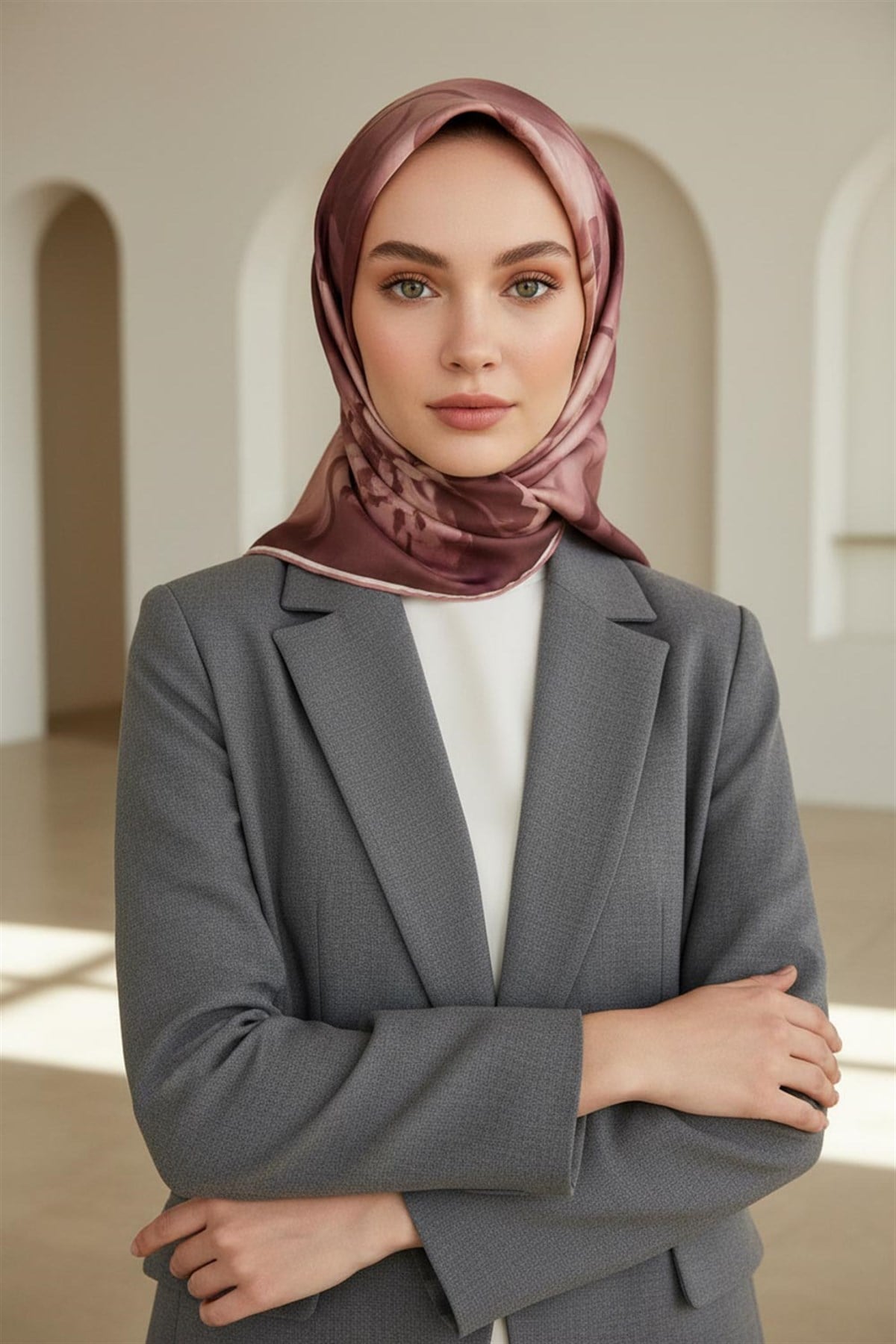 % 57 İPEK % 43 VİSKON Twill İpek Çiçek Desenli Pudra Renkli 90x90 Dikim Şekli : El Dikişi Eşarp
