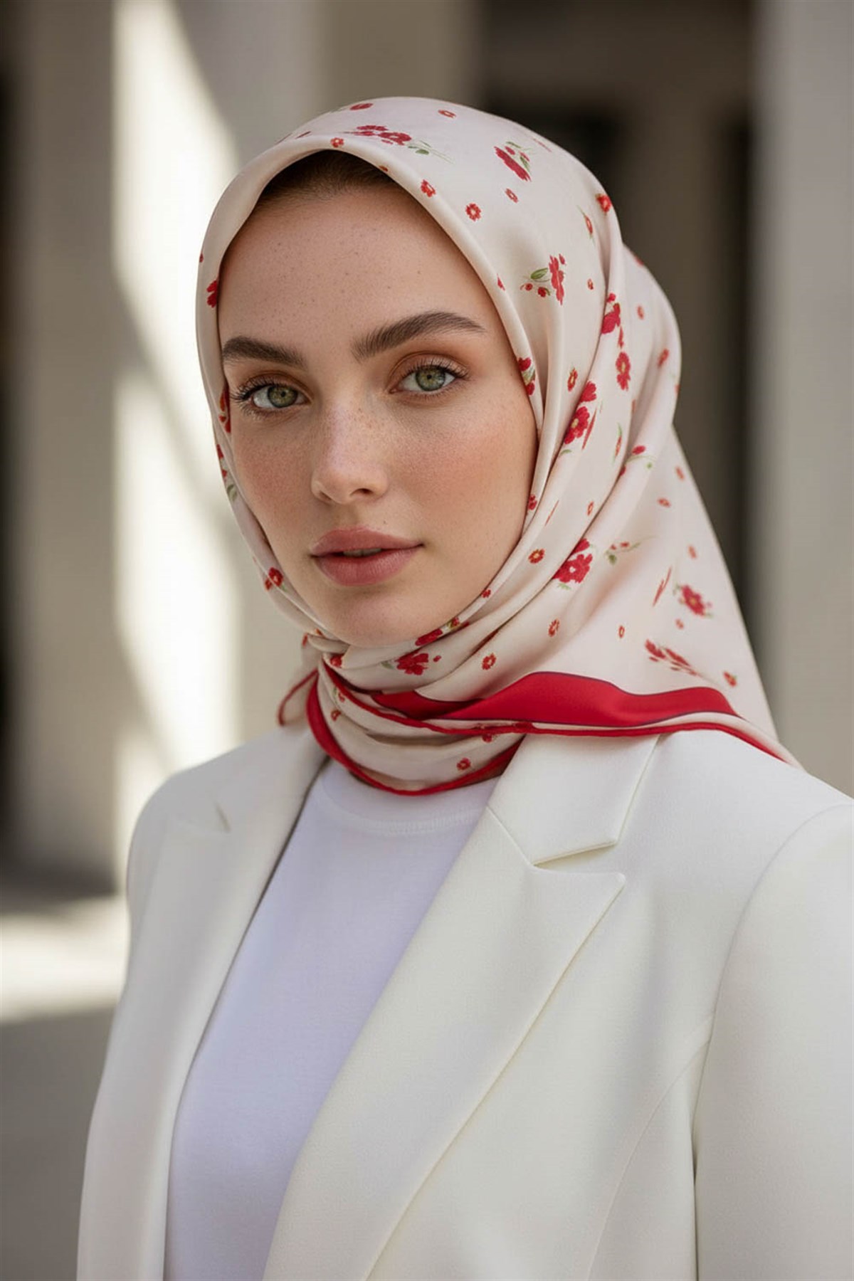 100% Twill İpek Bordürlü Çıtır Çiçek Desenli Kırmızı Renkli 90x90 Dikim Şekli : El Dikişi Eşarp