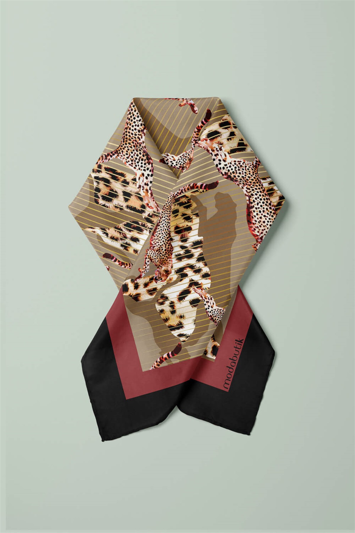Violla E53 Kadın Kahve Vizon Animal Desenli 50x50 Bandana