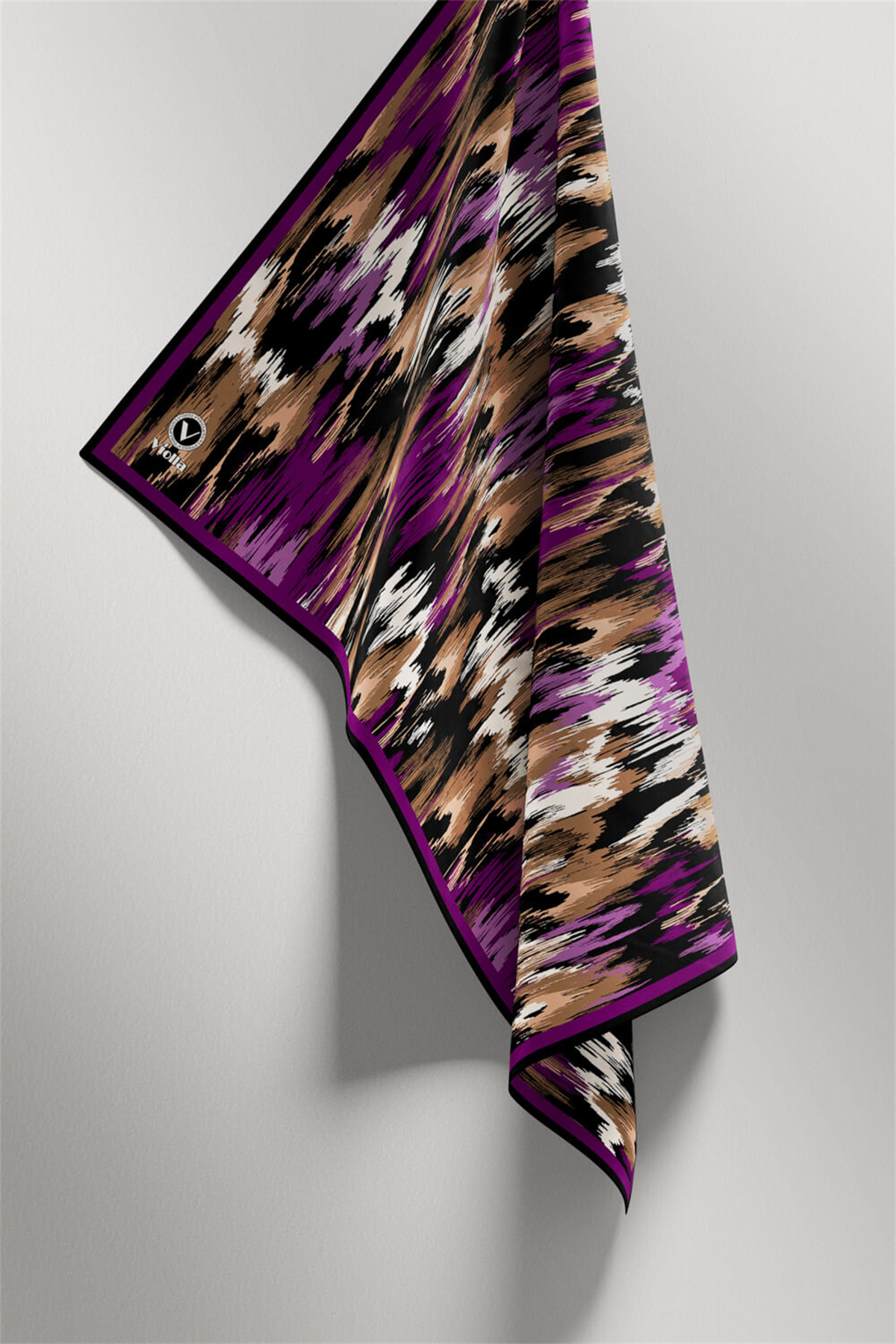 Twill Fırça Desenli Mürdüm Renkli 90x90 Eşarp (İpek İçermez) Kenar Dikiş Şekli El Dikişli