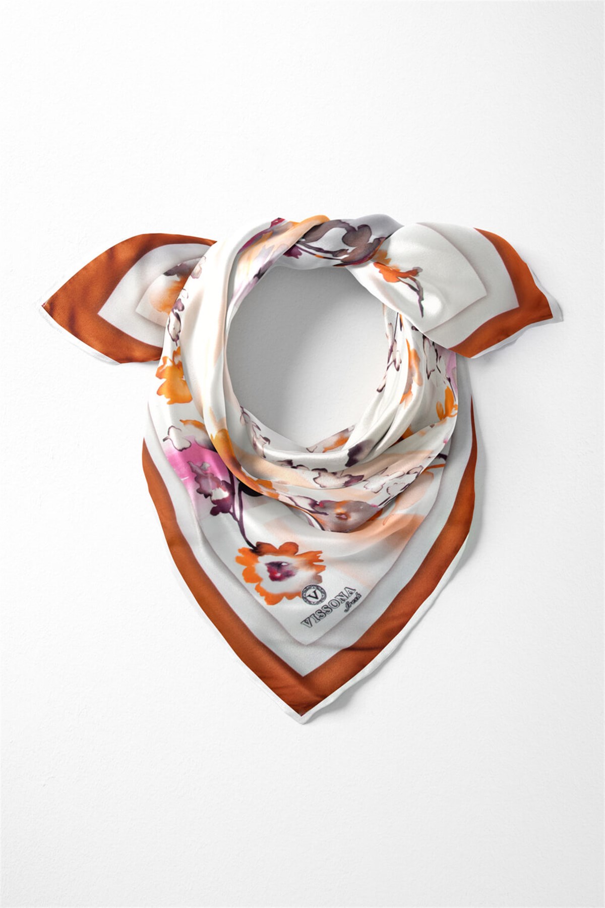 %100 İpek Kadın Desenli Bandana 80x80