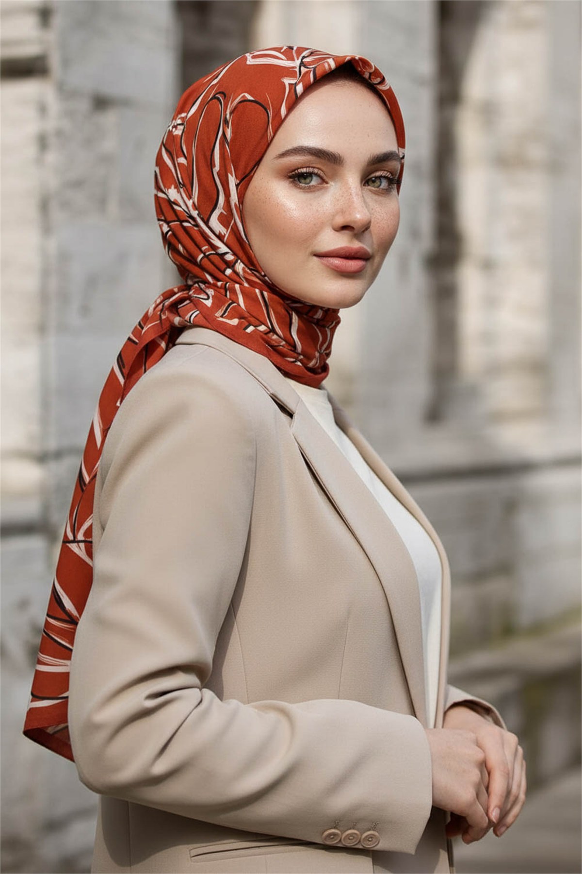KREP YAPRAK DESENLİ TABA RENKLİ 75X195 KIRIŞMAZ ŞAL