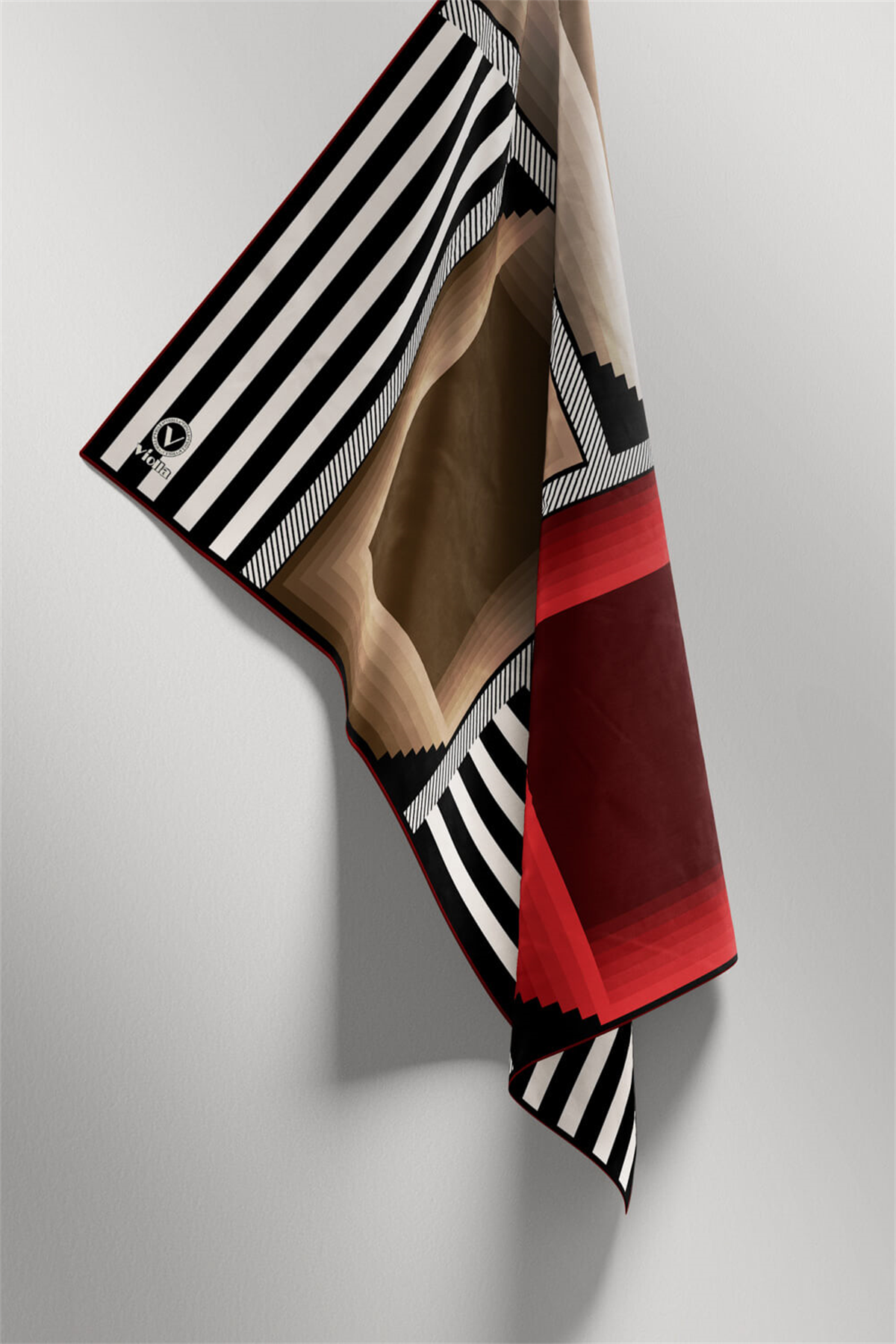 Twill Geometrik Desenli Bordo Renkli 90x90 Eşarp (İpek İçermez) Kenar Dikiş Şekli El Dikişli