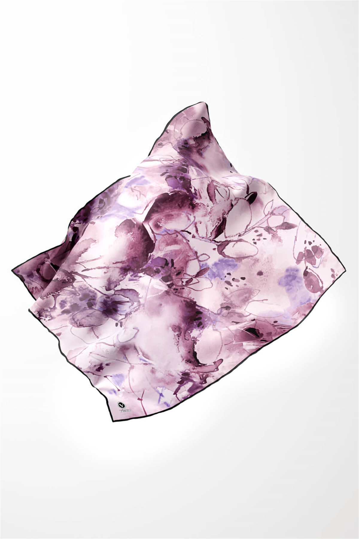 Twill Batik Çiçek Desenli Lila Renkli 90x90 Eşarp (İpek İçermez) Kenar Dikiş Şekli El Dikişli