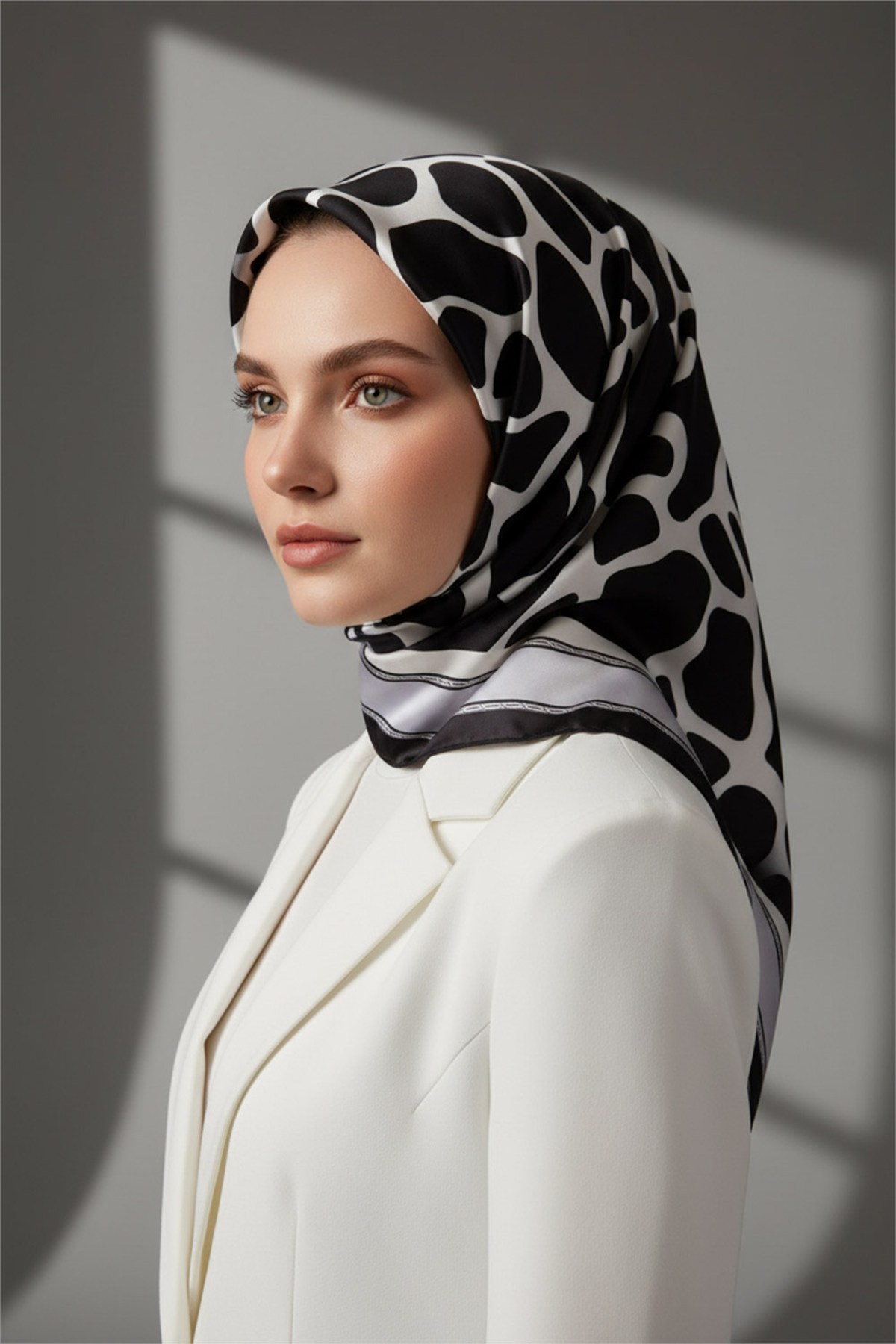 Kristal Taş Desenli Gümüş Renkli 90x90 Eşarp (İpek İçermez) Dikim Şekli : El Dikişi