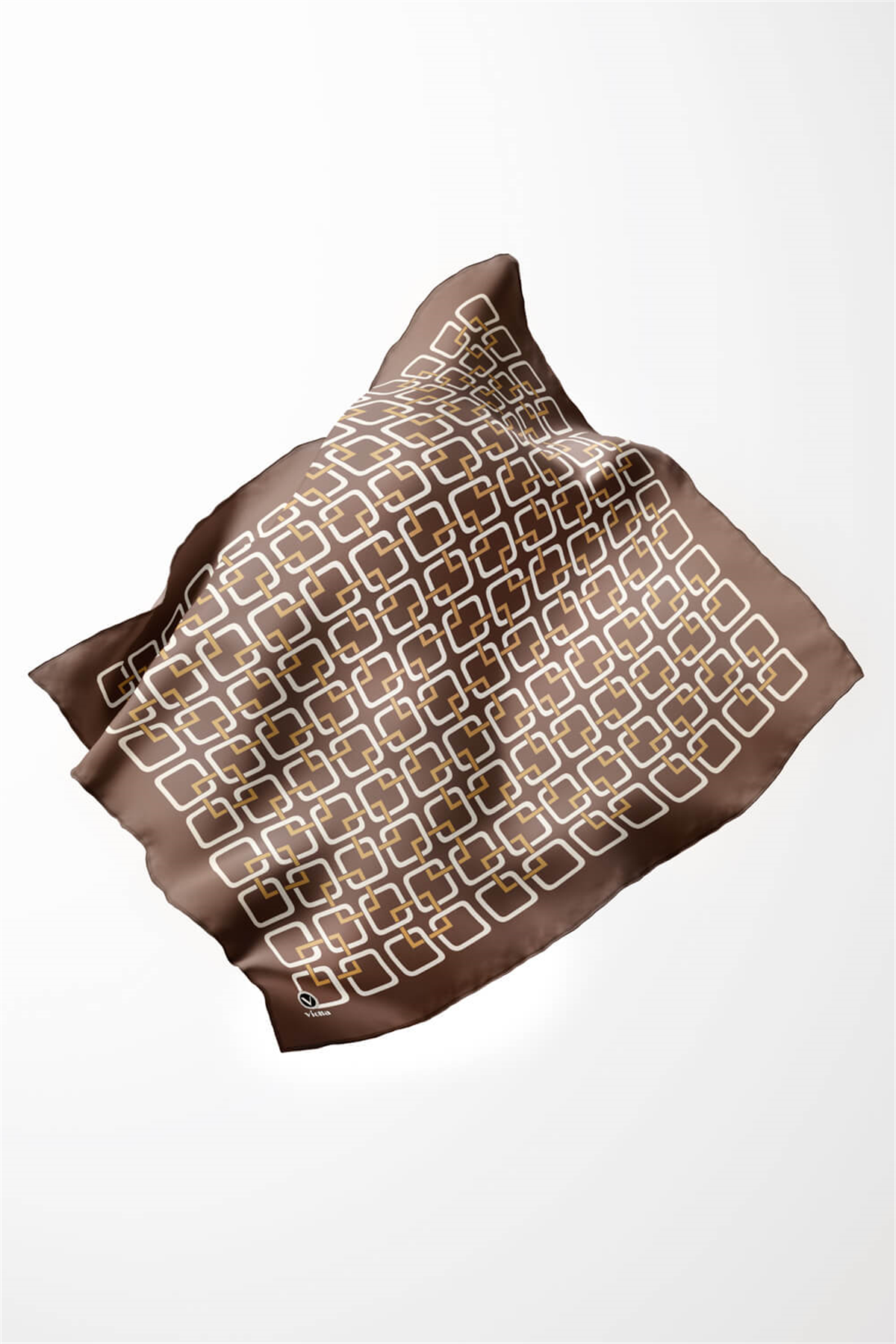 Twill Geometrik Desenli Bakır Renkli 90x90 Eşarp (İpek İçermez) Kenar Dikiş Şekli El Dikişli