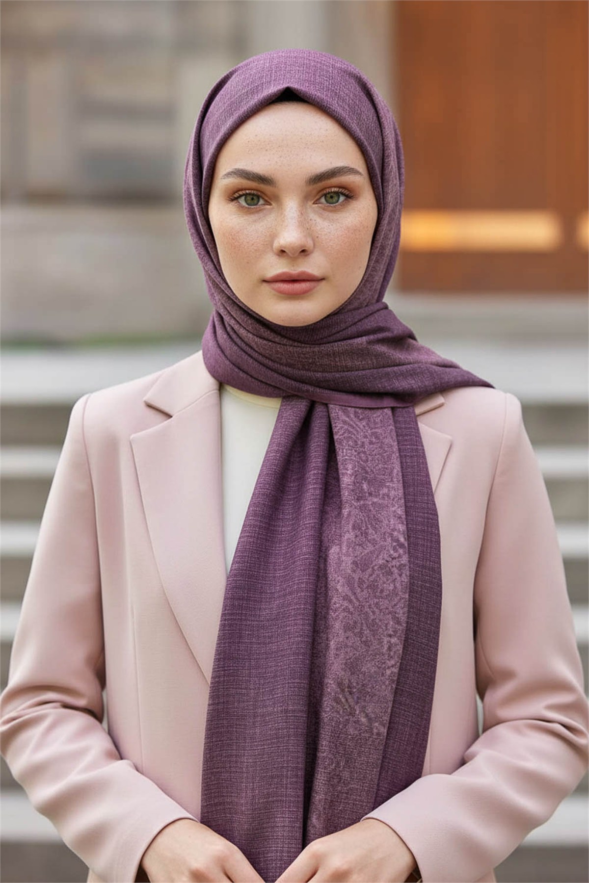 KREP DOKU DESENLİ PEMBE RENKLİ 75X195 KIRIŞMAZ ŞAL