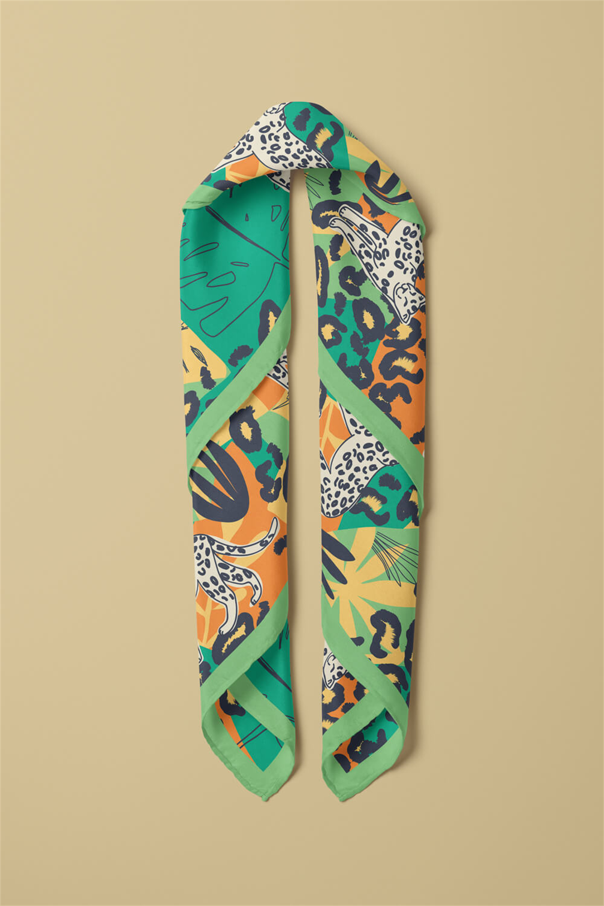 Saten İpek Leopar Desenli Kadın Bandana