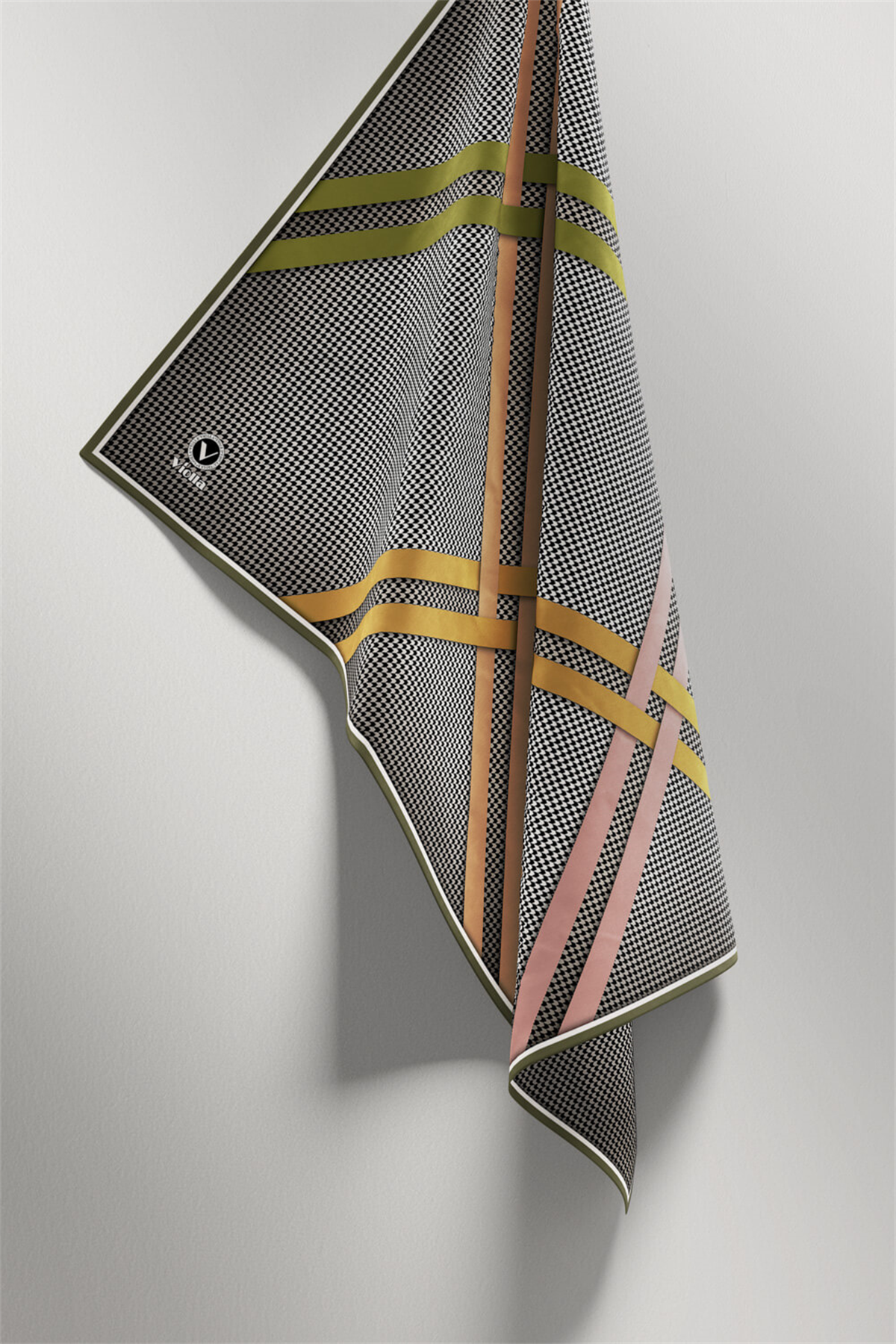 Twill Çizgili Pötikareli Çizgili Desenli Haki Yeşili - Fıstık Yeşili Renkli 90x90 Eşarp (İpek İçermez)