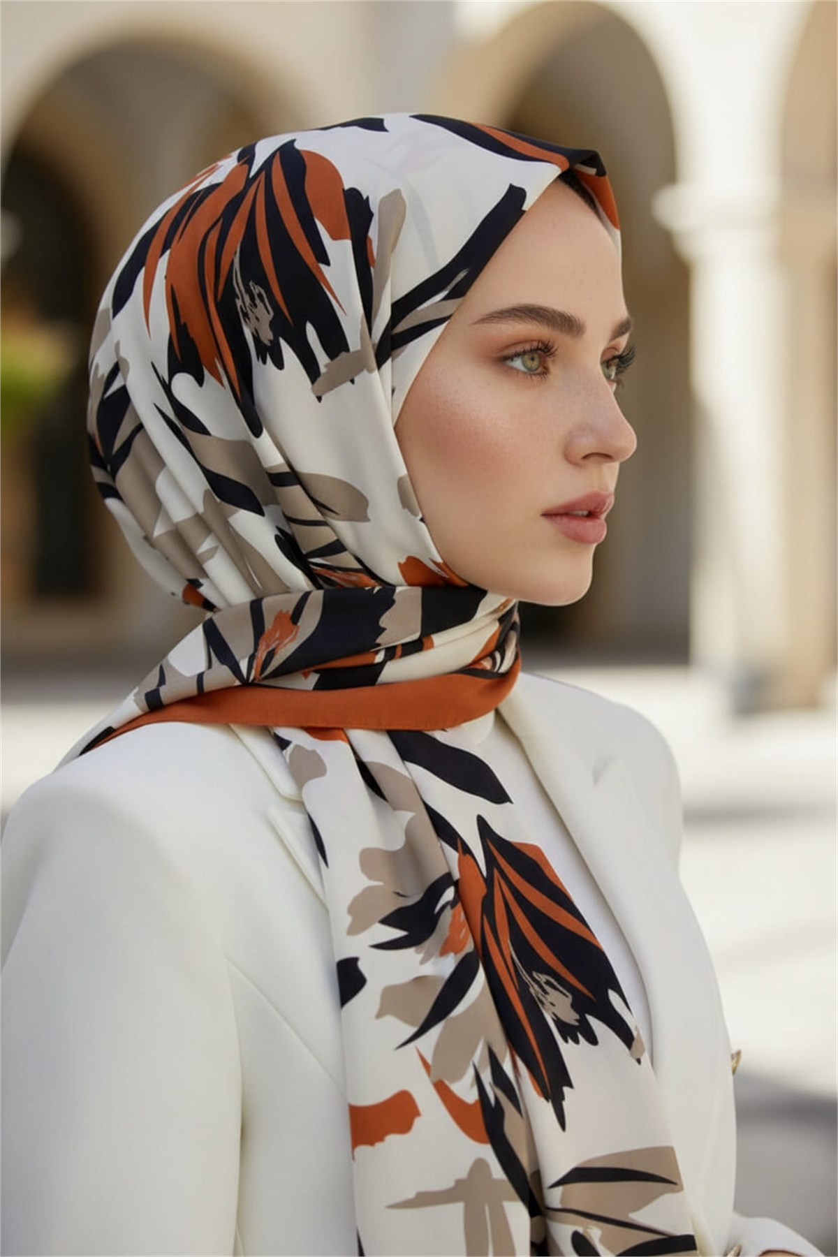 KREP YAPRAK DESENLİ TABA RENKLİ 75X195 KIRIŞMAZ ŞAL