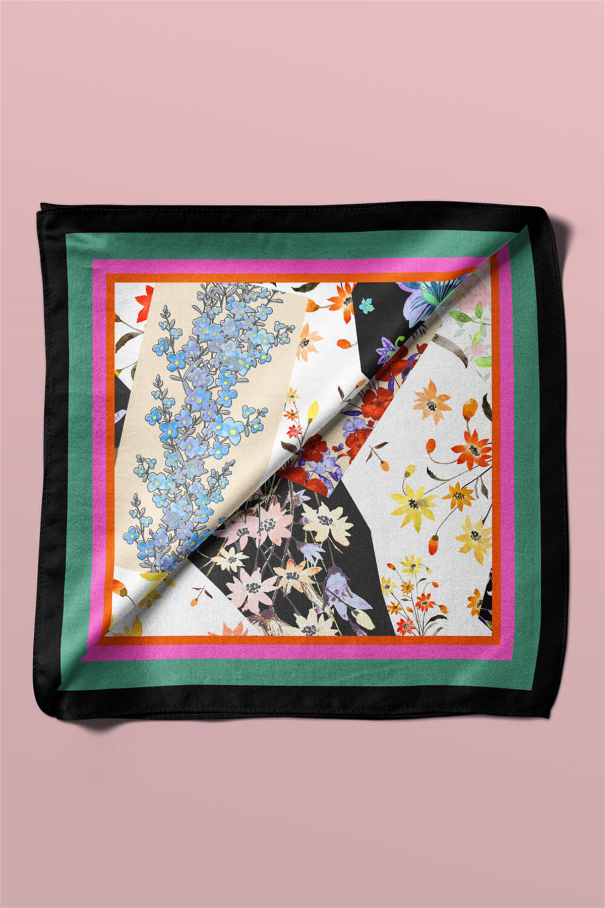 G66 FLOWERS PATCHWORK TASARIMLI BANDANA  DG11971