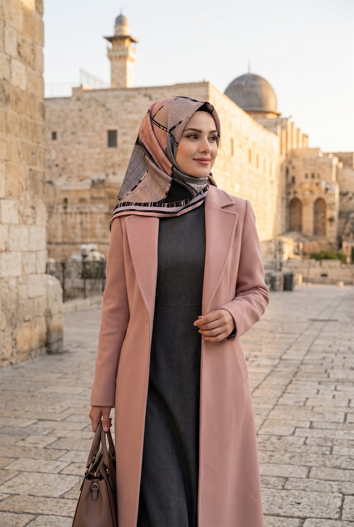 %100 Twill İpek Geometrik Desenli Somon - Bebe Mavisi Renkli 90x90 Eşarp Dikim Şekli : El Dikişi