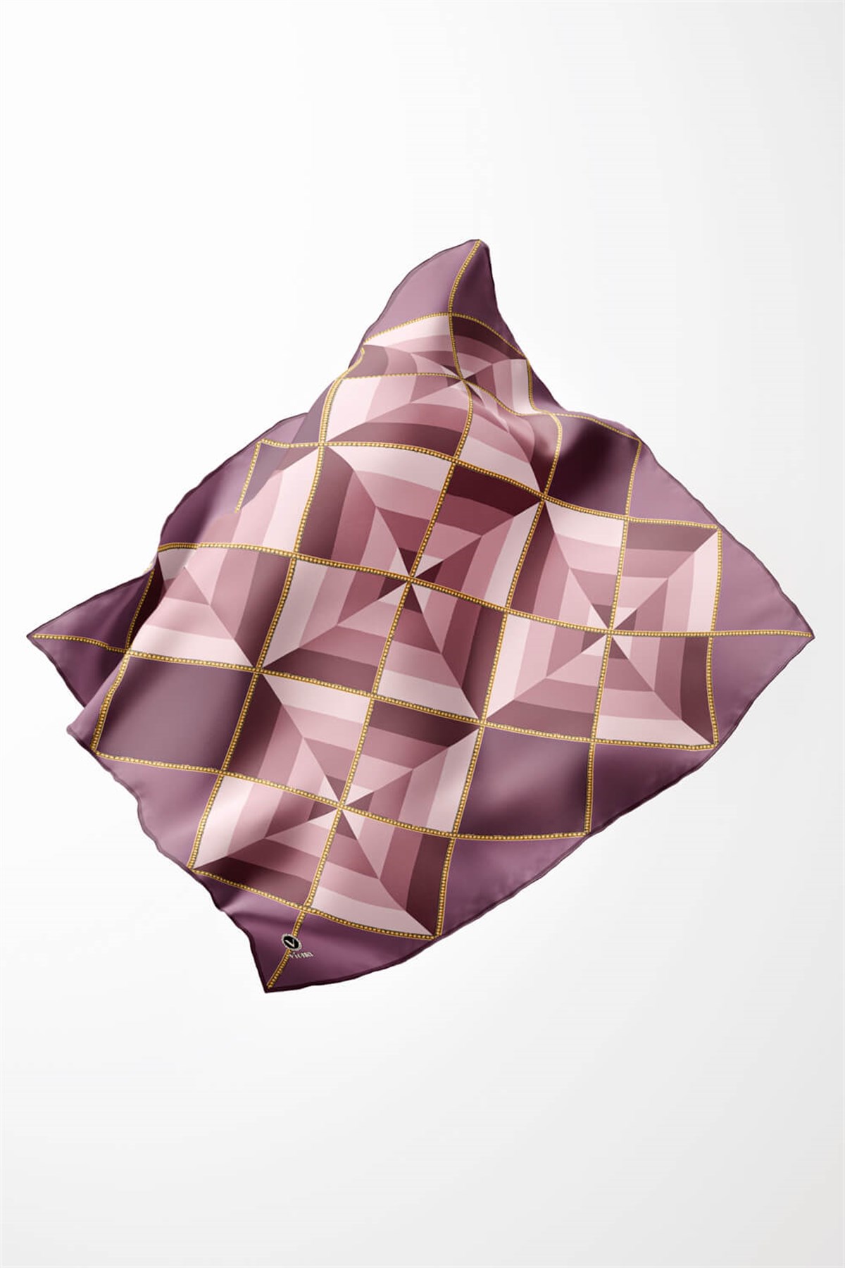 Twill Geometrik Desenli Lila Renkli 90x90 Eşarp (İpek İçermez) Kenar Dikiş Şekli El Dikişli