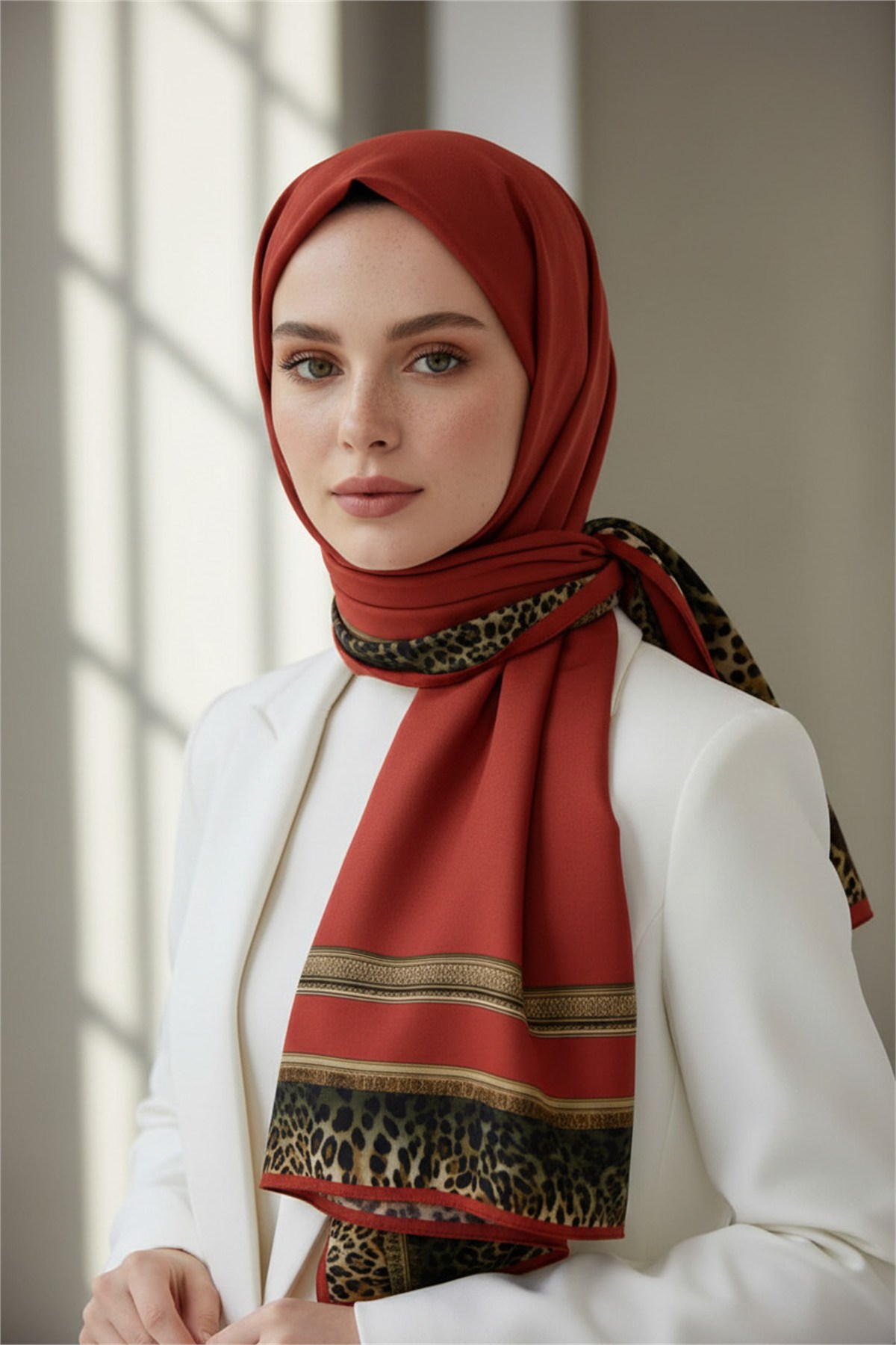 KREP LEOPAR BORDÜR DESENLİ BORDO RENKLİ 75X195 KIRIŞMAZ ŞAL
