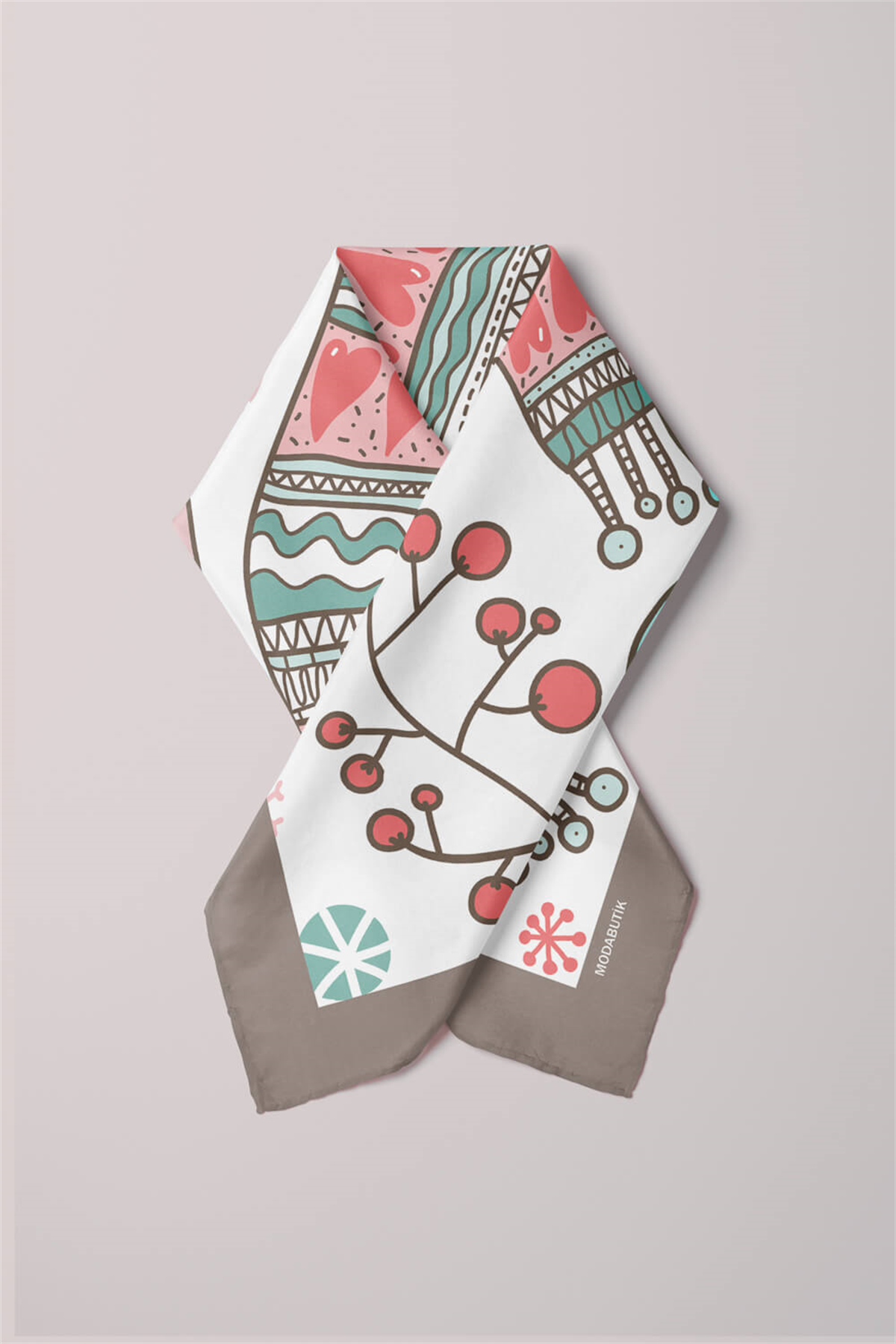 Y56 Kadın Winter Desenli Bandana 50x50 Beyaz DG0138-22