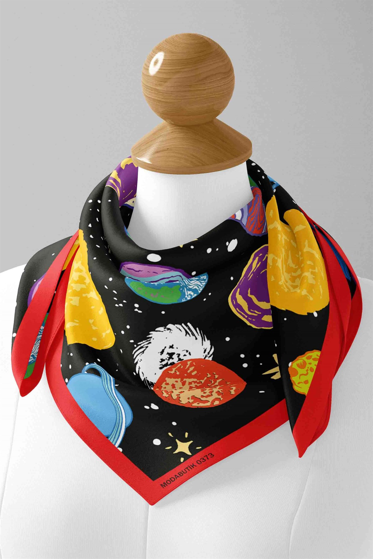 Violla B104 Kadın Gezegen Desenli Bandana Siyah Sarı Mavi DG0373-22 Snz