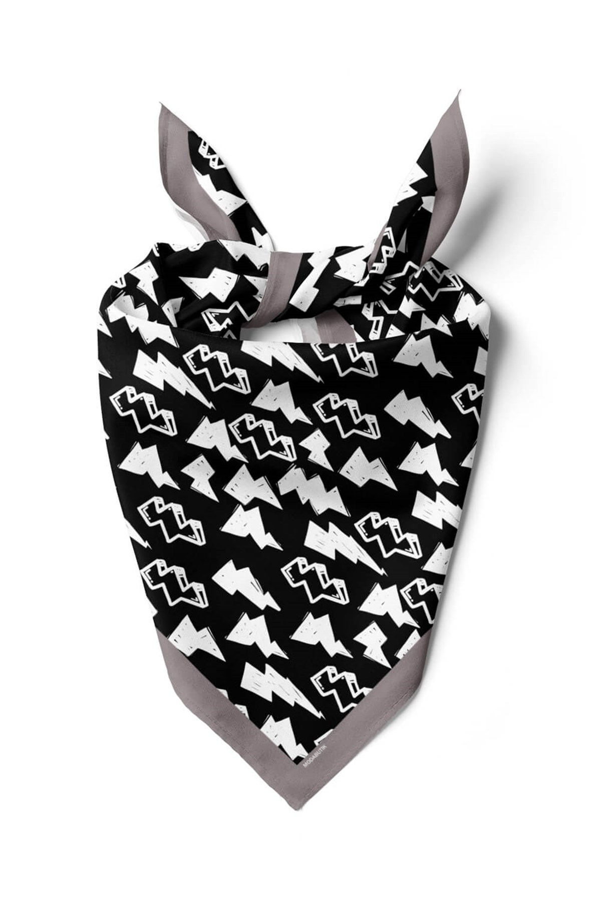 Violla Y75 Kadın Şimşek Desenli Bandana 50x50 Siyah DG0150-22