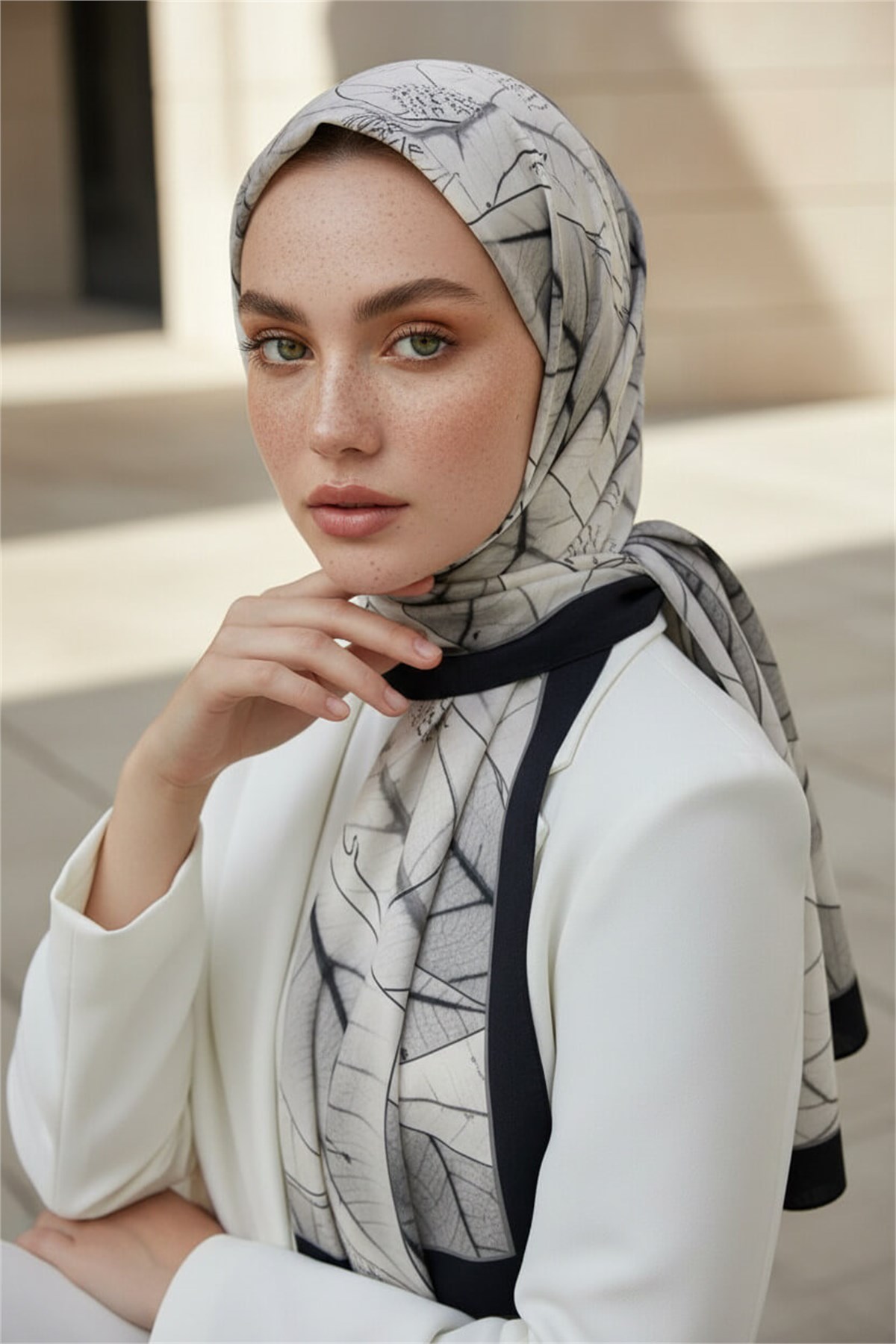 KREP YAPRAK DESENLİ GRİ RENKLİ 75X195 KIRIŞMAZ ŞAL