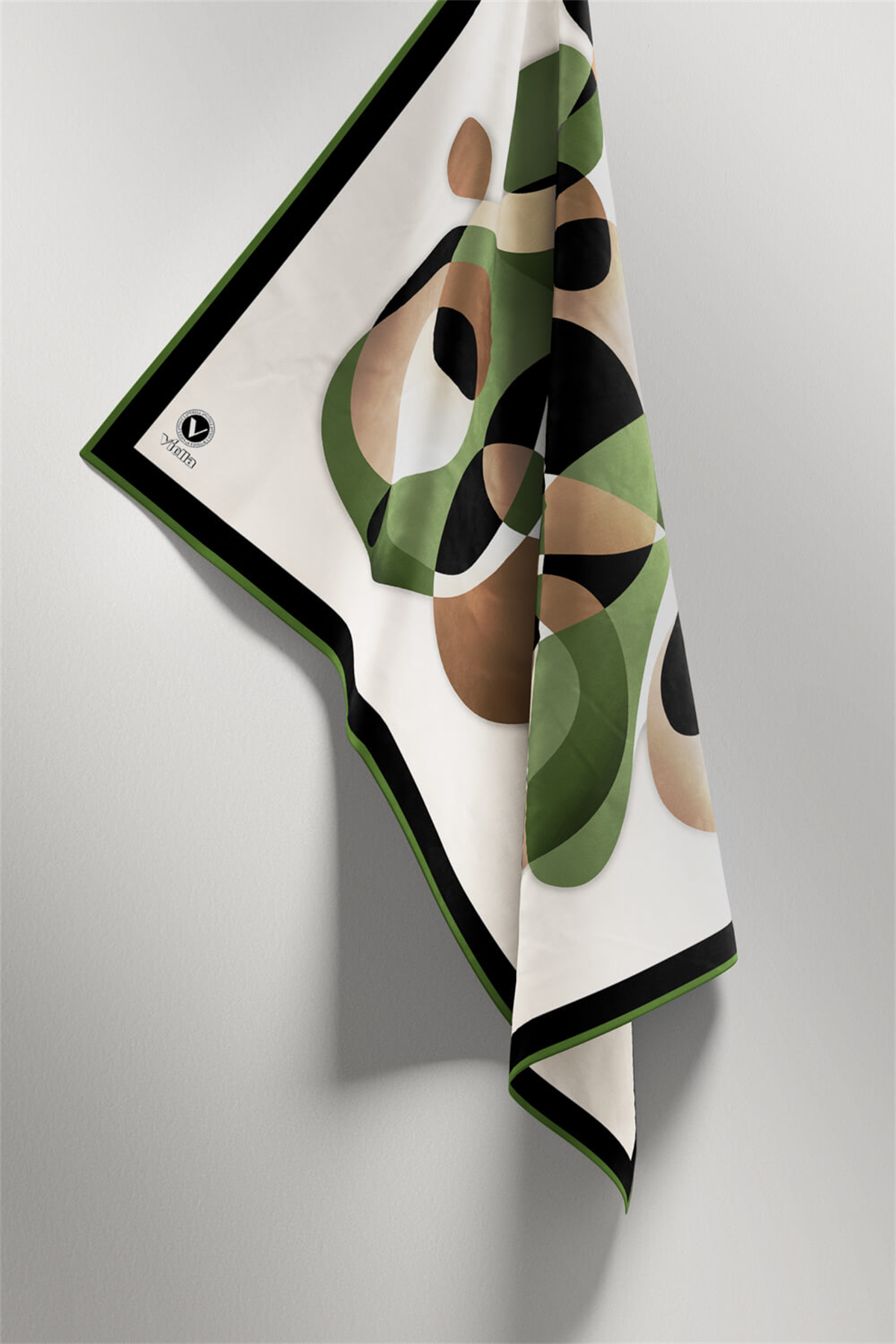 Twill Geometrik Desenli Zümrüt Yeşili Renkli 90x90 Eşarp (İpek İçermez) Kenar Dikiş Şekli El Dikişli